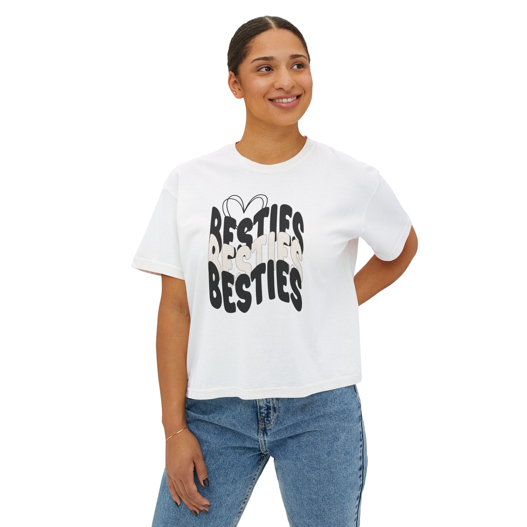 Besties Retro Boxy Tee — Black Letters