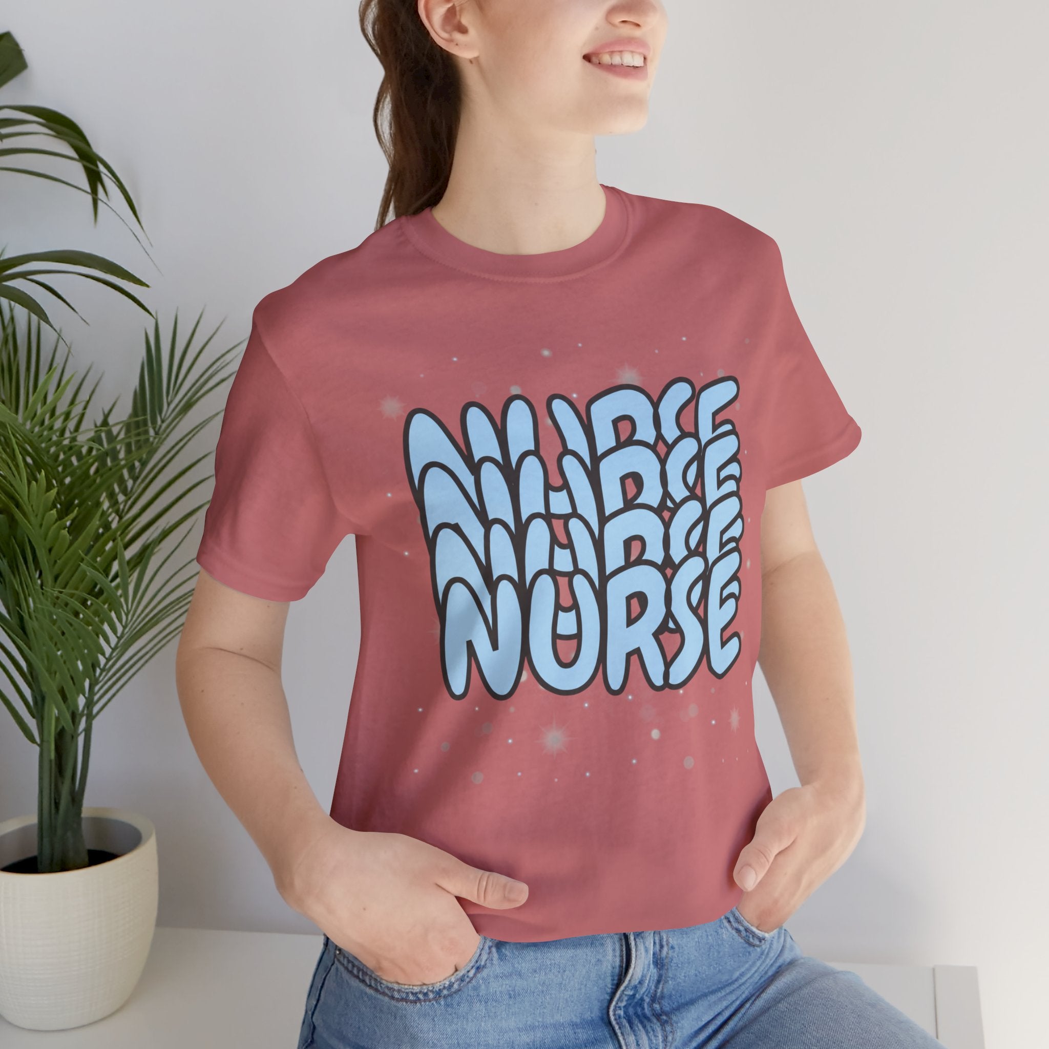 Nurse Retro Bubble Text Tee — Blue "NURSE" Graphic T‑Shirt