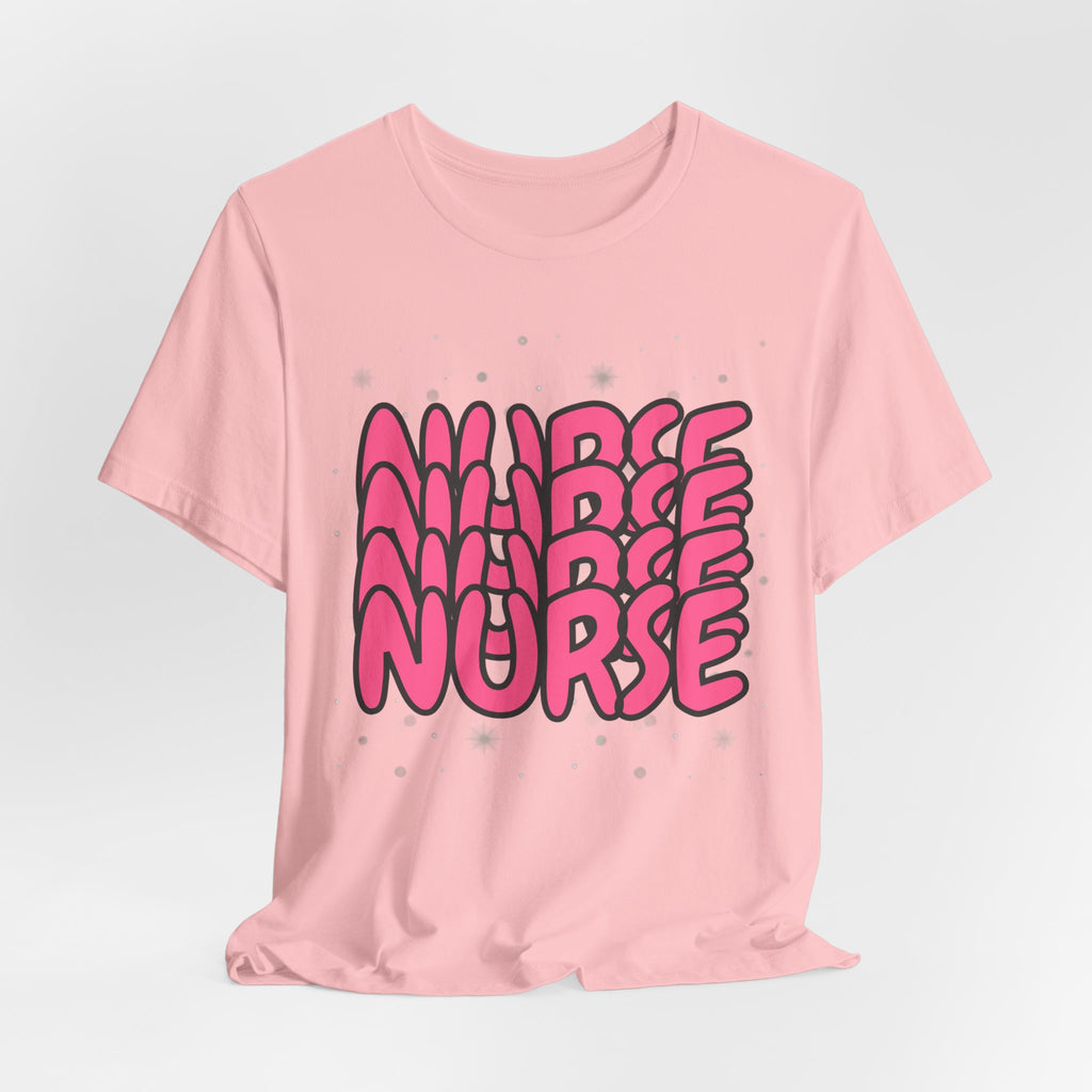 Nurse Retro Bubble Text Tee — Pink "NURSE" Graphic T‑Shirt