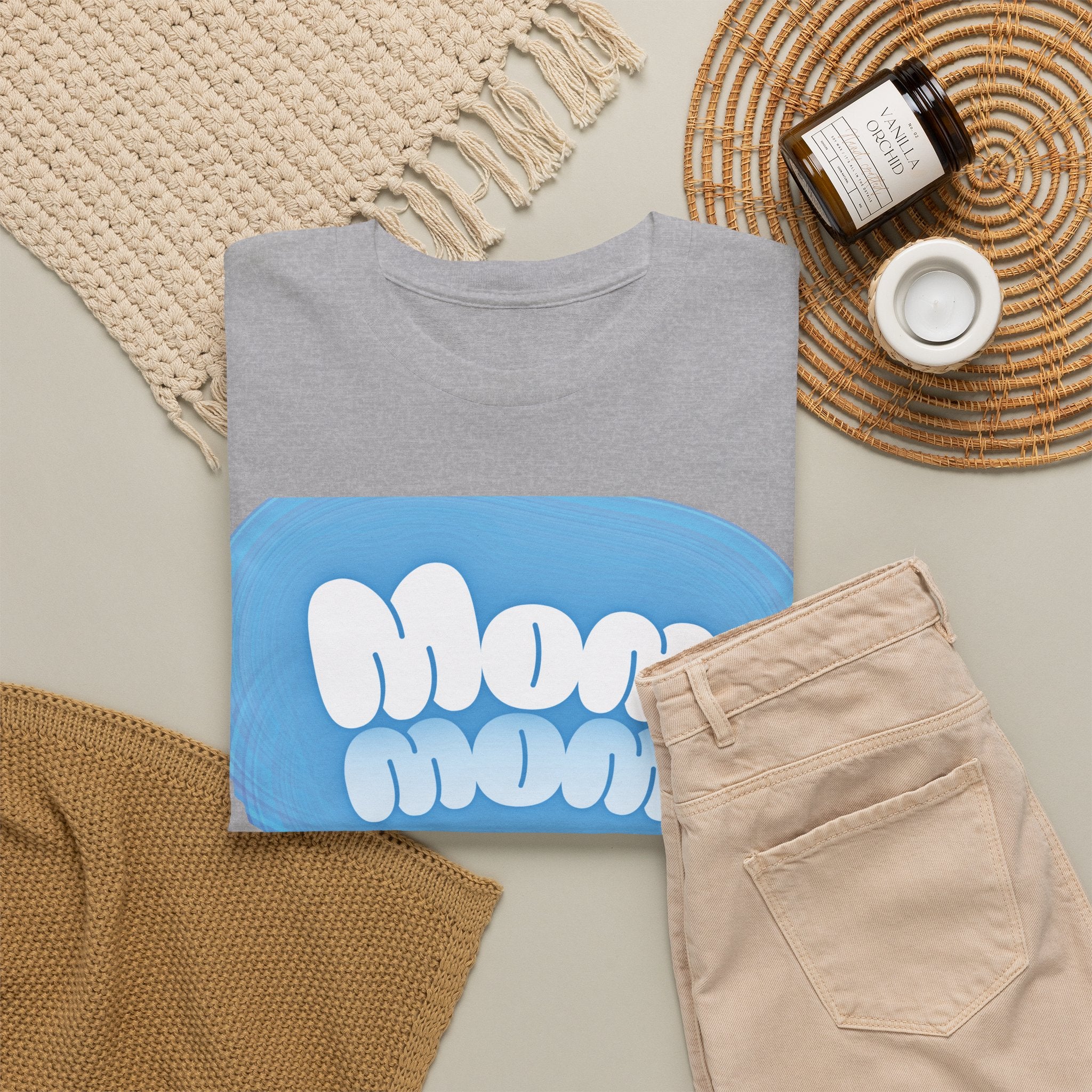 Retro Bubble Text Mom Tee - Blue