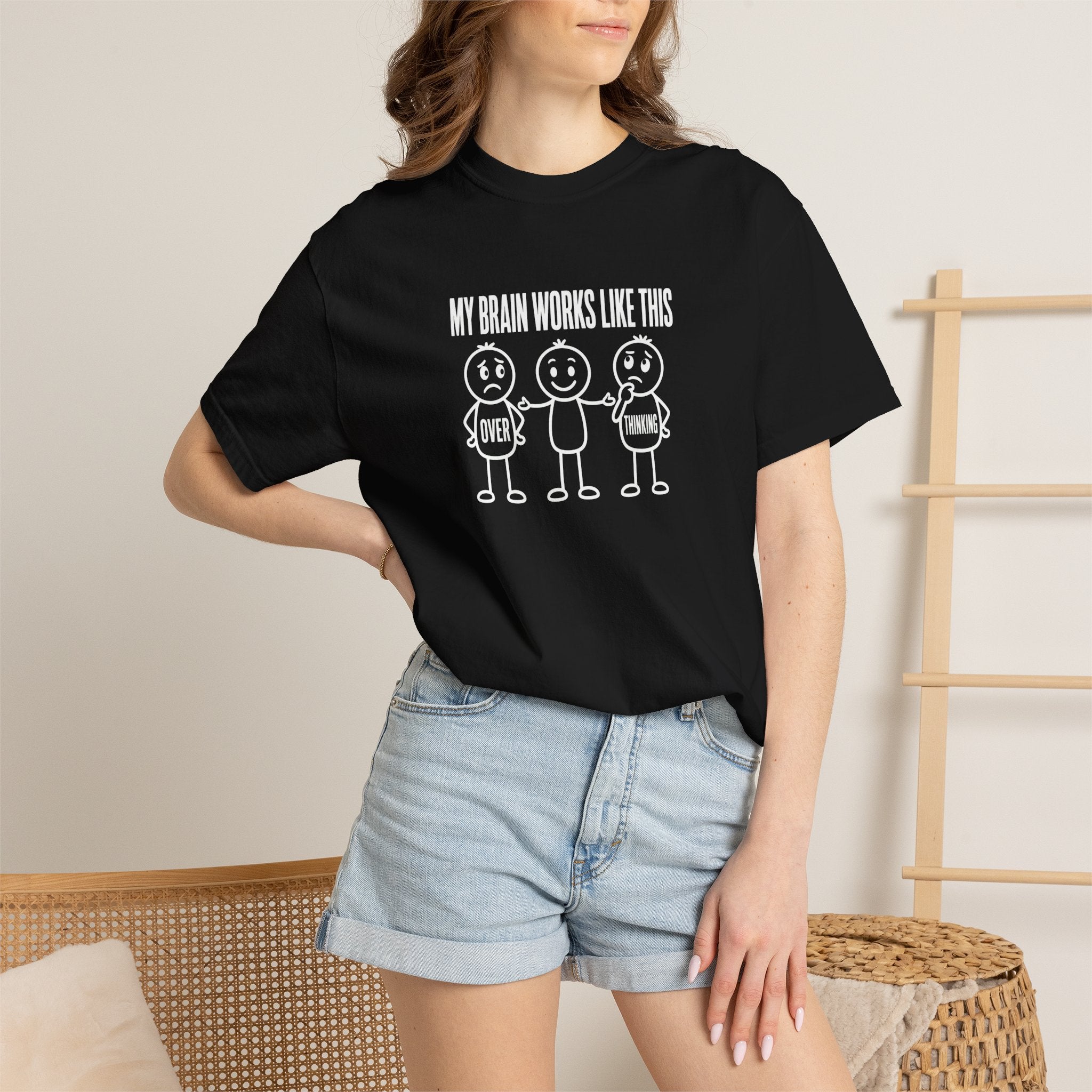 T-Shirt — "My Brain Works Like This" Funny Stick Figure Mental Health Tee
