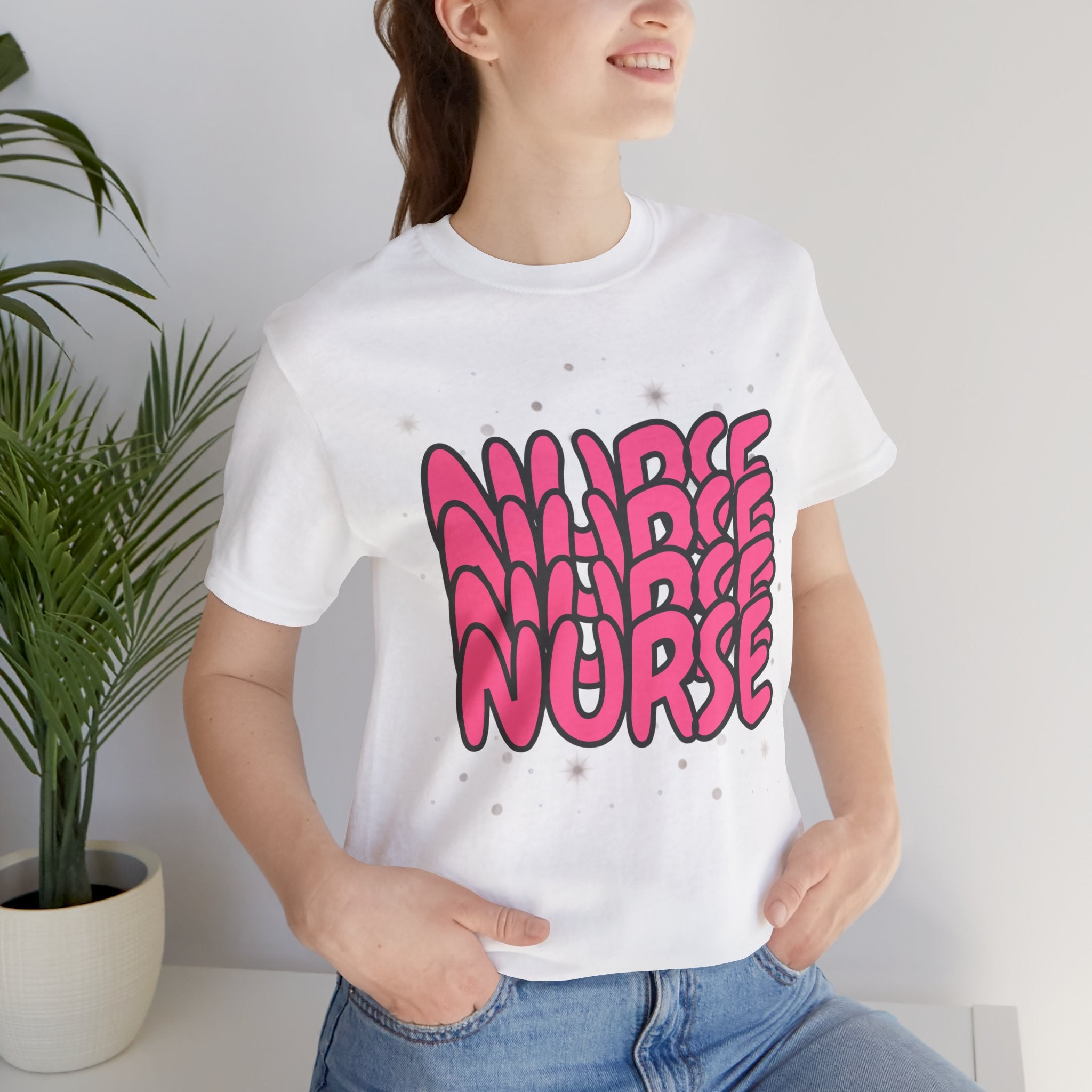 Nurse Retro Bubble Text Tee — Pink "NURSE" Graphic T‑Shirt