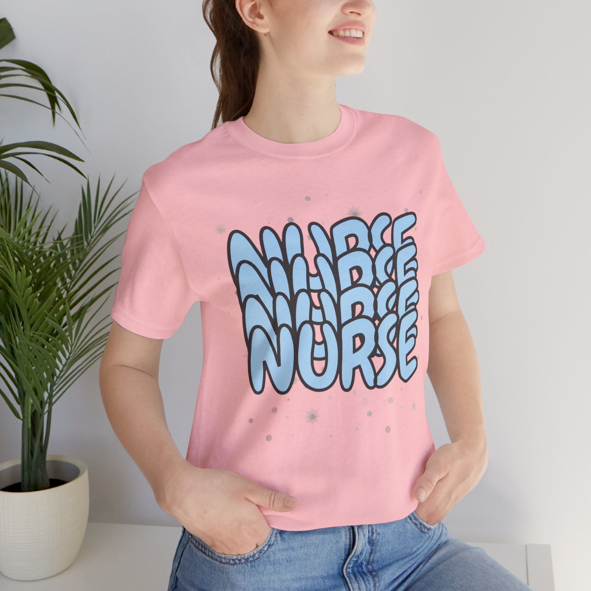 Nurse Retro Bubble Text Tee — Blue "NURSE" Graphic T‑Shirt