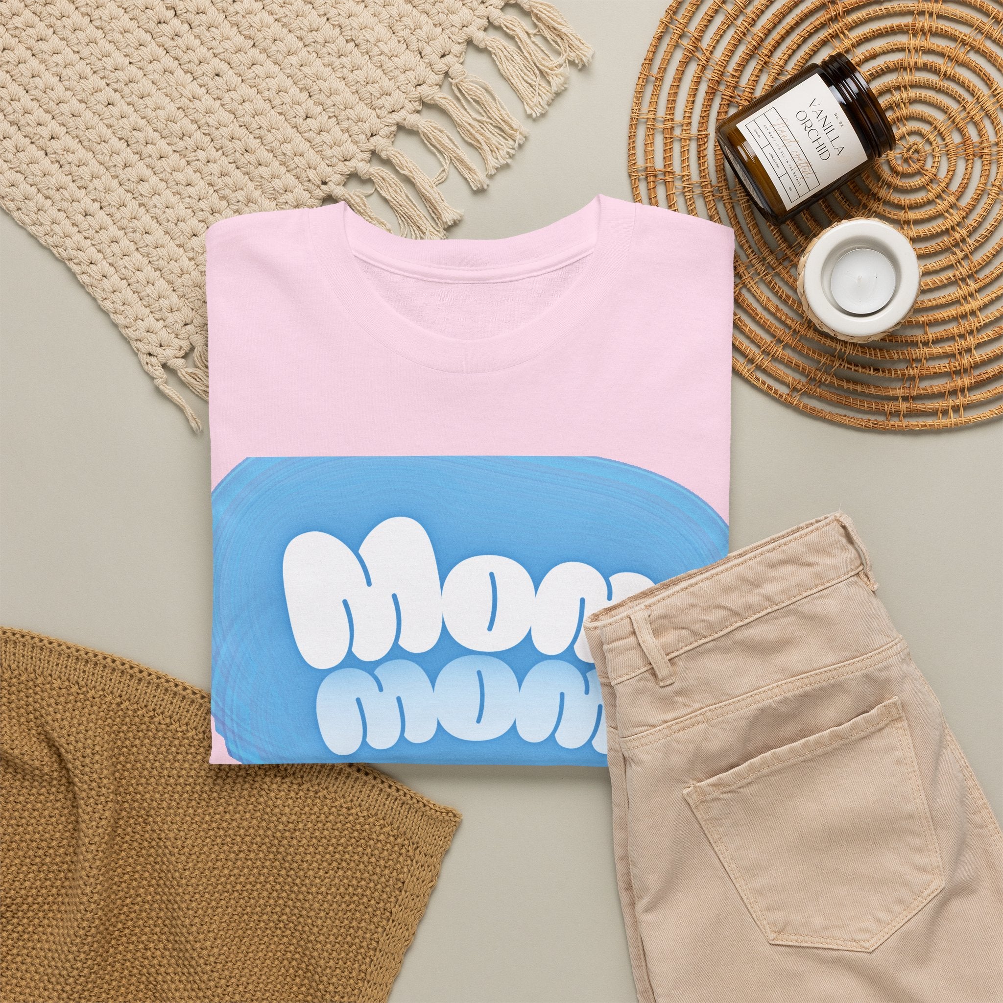 Retro Bubble Text Mom Tee - Blue