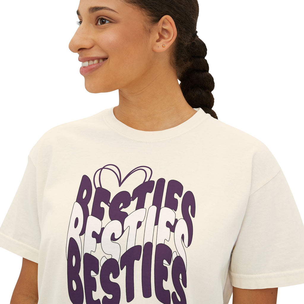Besties Retro Boxy Tee — Plum Letters