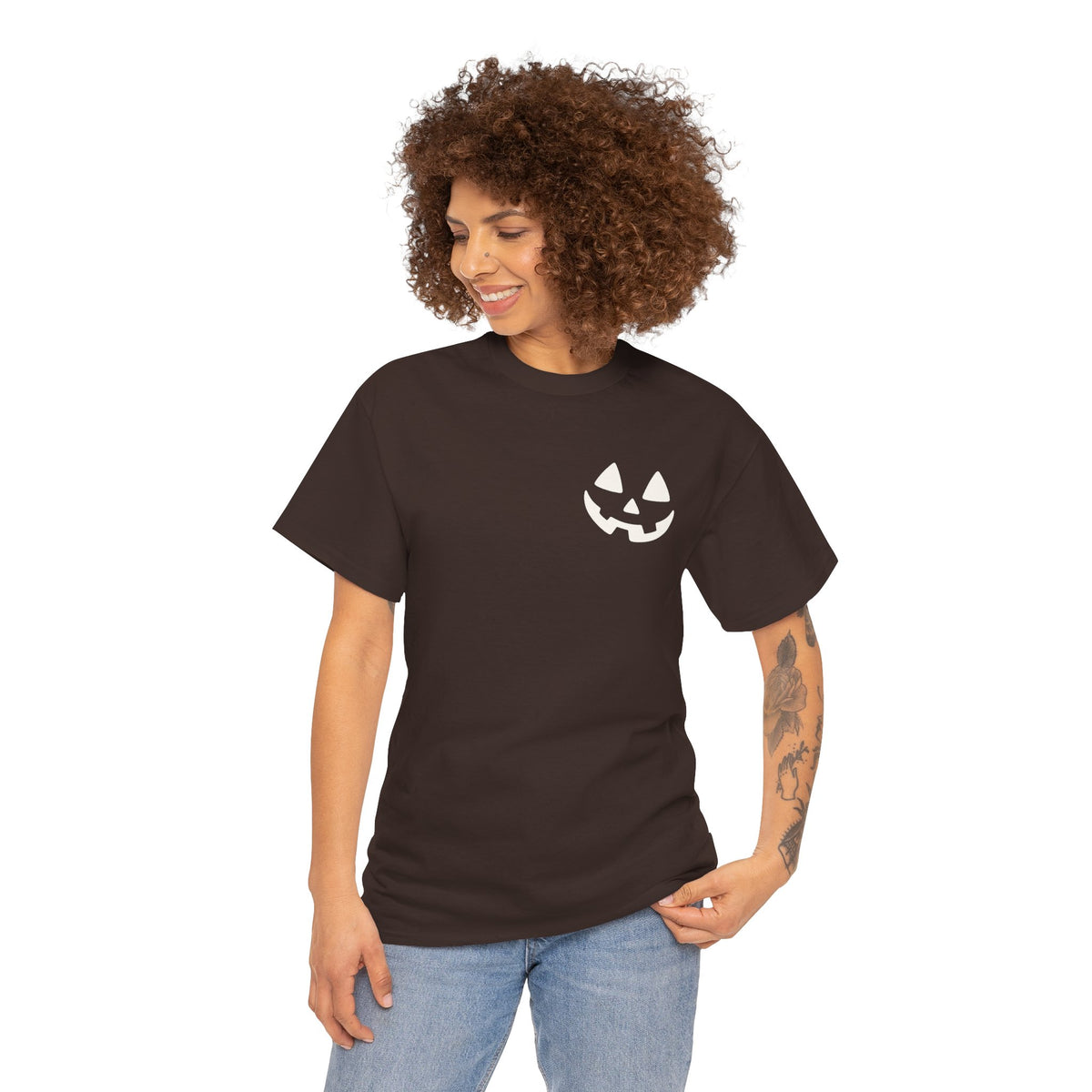 Jack-o'-Lantern Pocket Tee — Halloween Pumpkin Face T-Shirt