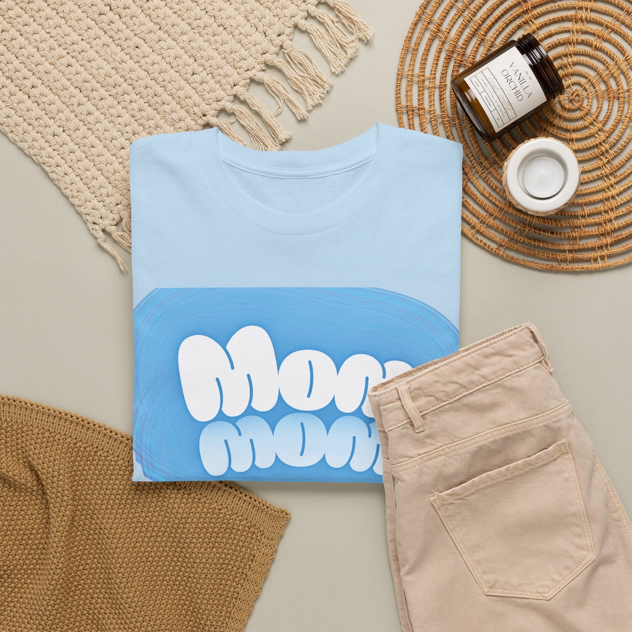 Retro Bubble Text Mom Tee - Blue