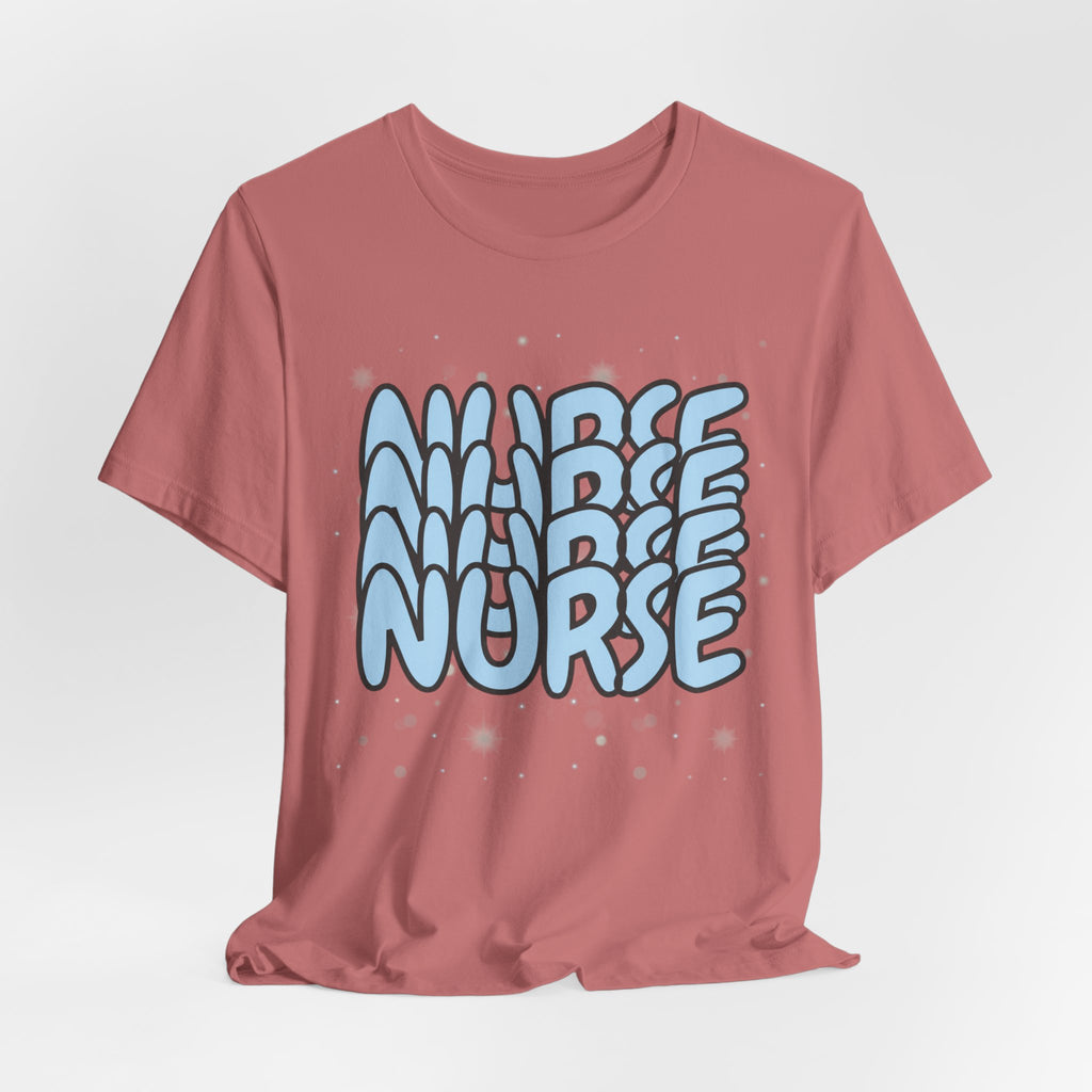 Nurse Retro Bubble Text Tee — Blue "NURSE" Graphic T‑Shirt