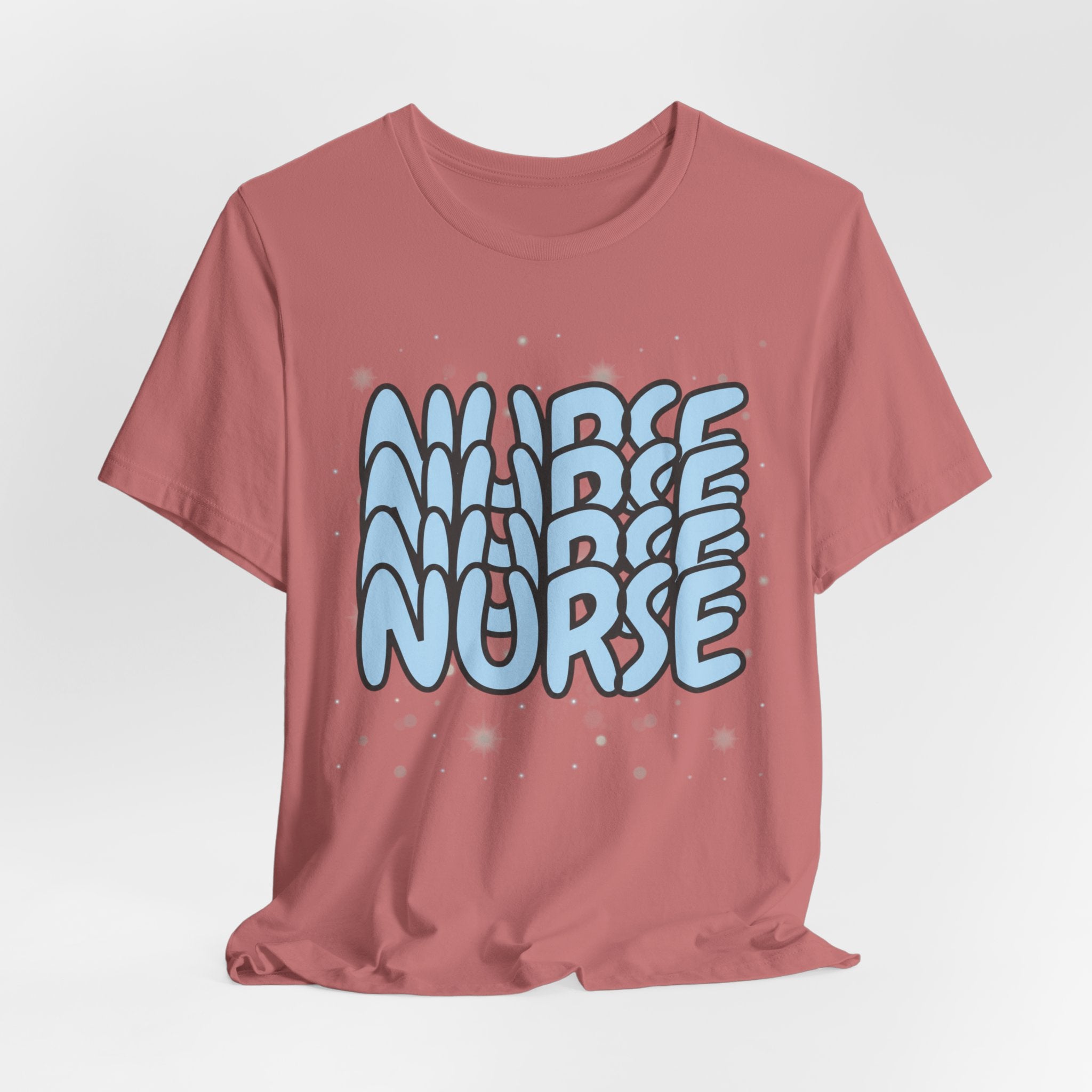 Nurse Retro Bubble Text Tee — Blue "NURSE" Graphic T‑Shirt