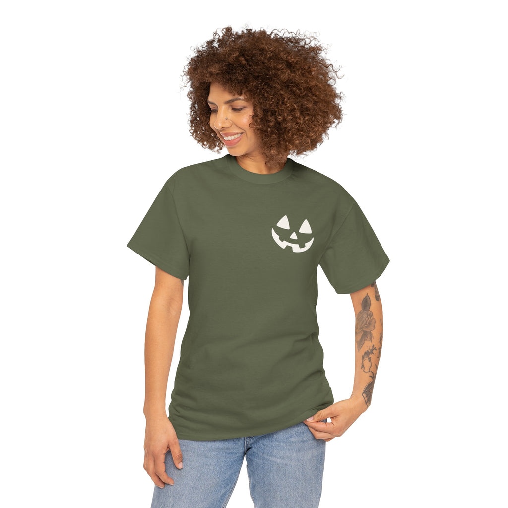Jack-o'-Lantern Pocket Tee — Halloween Pumpkin Face T-Shirt
