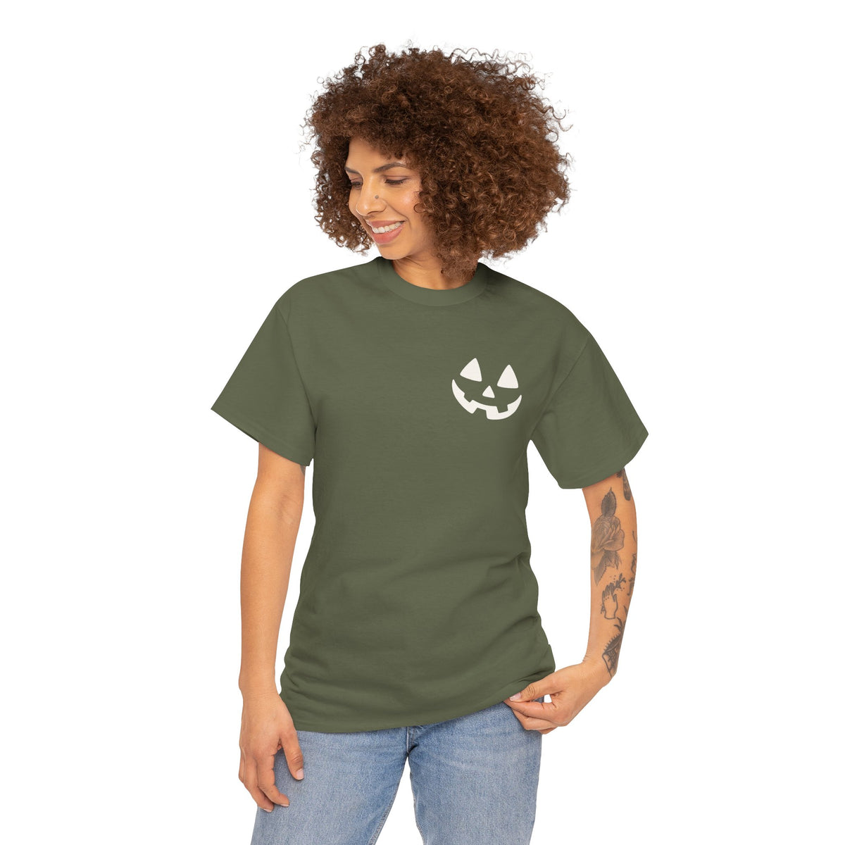 Jack-o'-Lantern Pocket Tee — Halloween Pumpkin Face T-Shirt