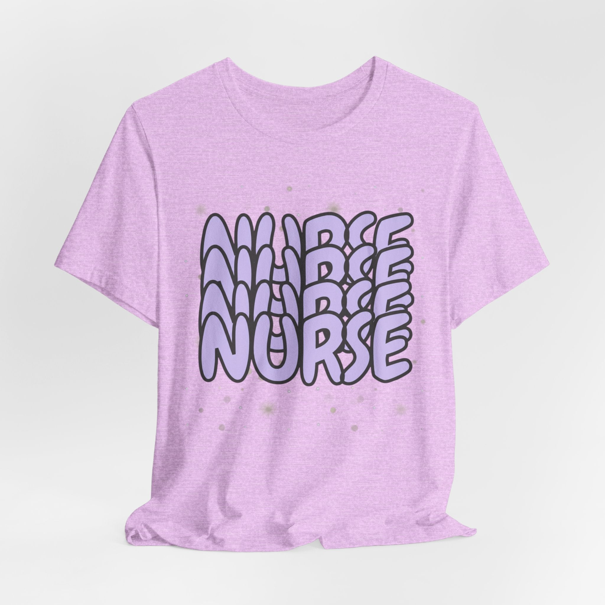 Nurse Retro Bubble Text Tee — Lavender "NURSE" Graphic T‑Shirt