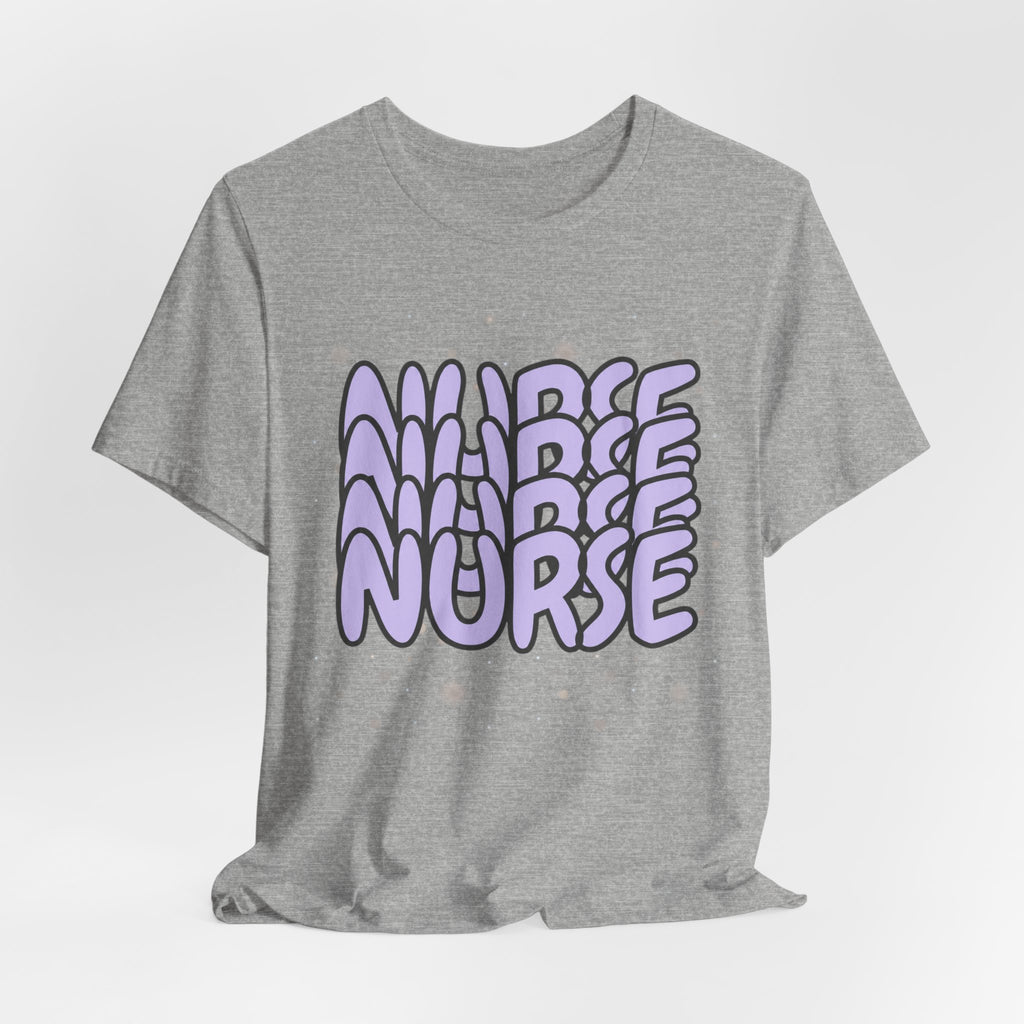 Nurse Retro Bubble Text Tee — Lavender "NURSE" Graphic T‑Shirt