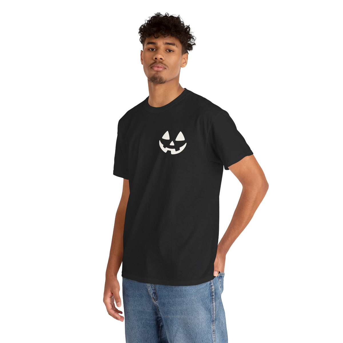 Jack-o'-Lantern Pocket Tee — Halloween Pumpkin Face T-Shirt