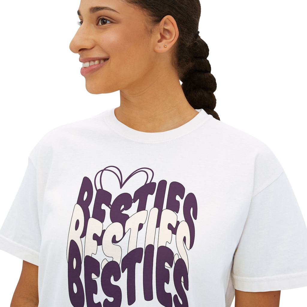 Besties Retro Boxy Tee — Plum Letters