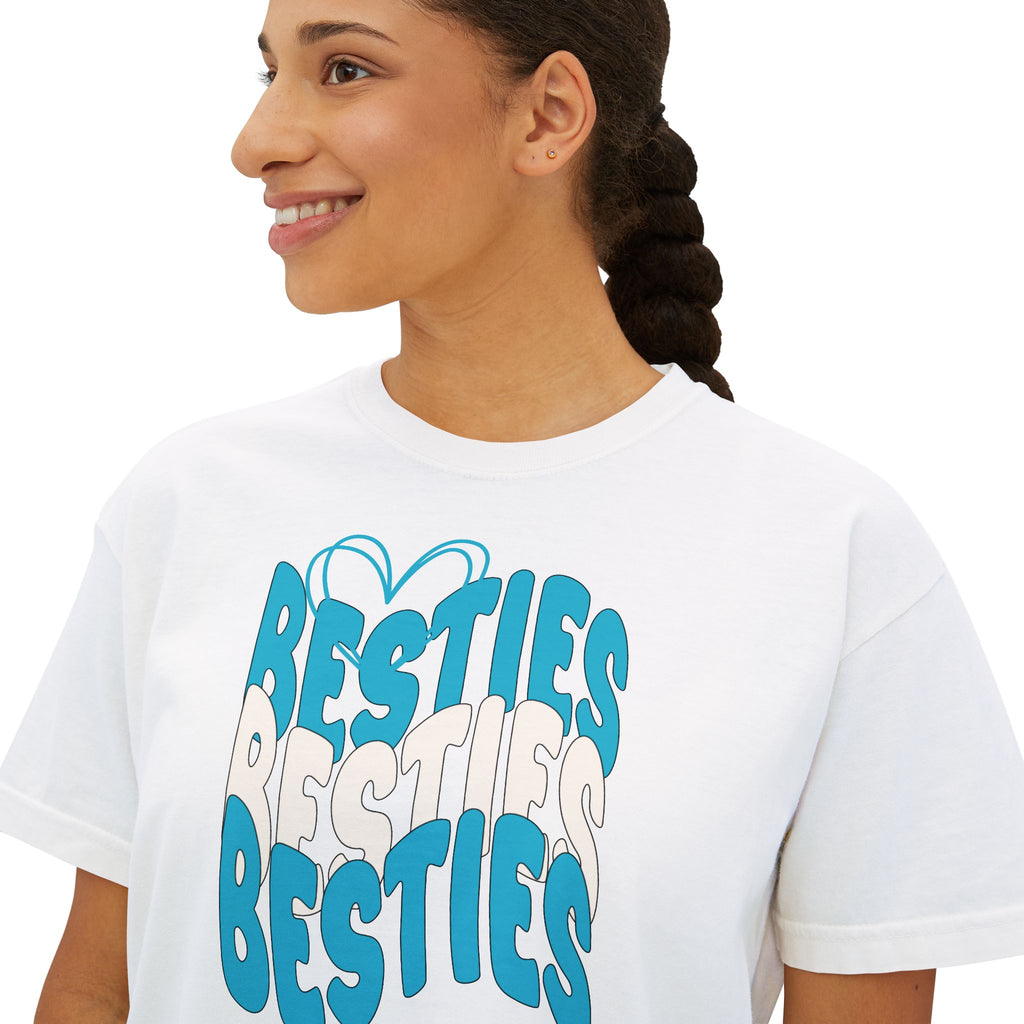 Besties Retro Boxy Tee — Blue Letters