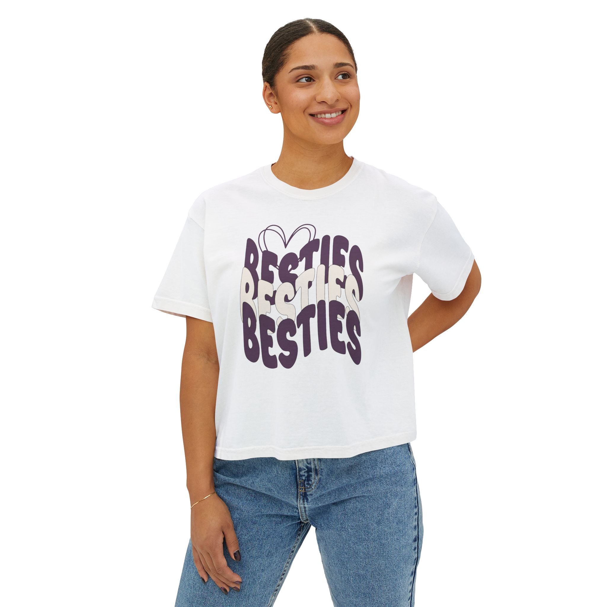 Besties Retro Boxy Tee — Plum Letters