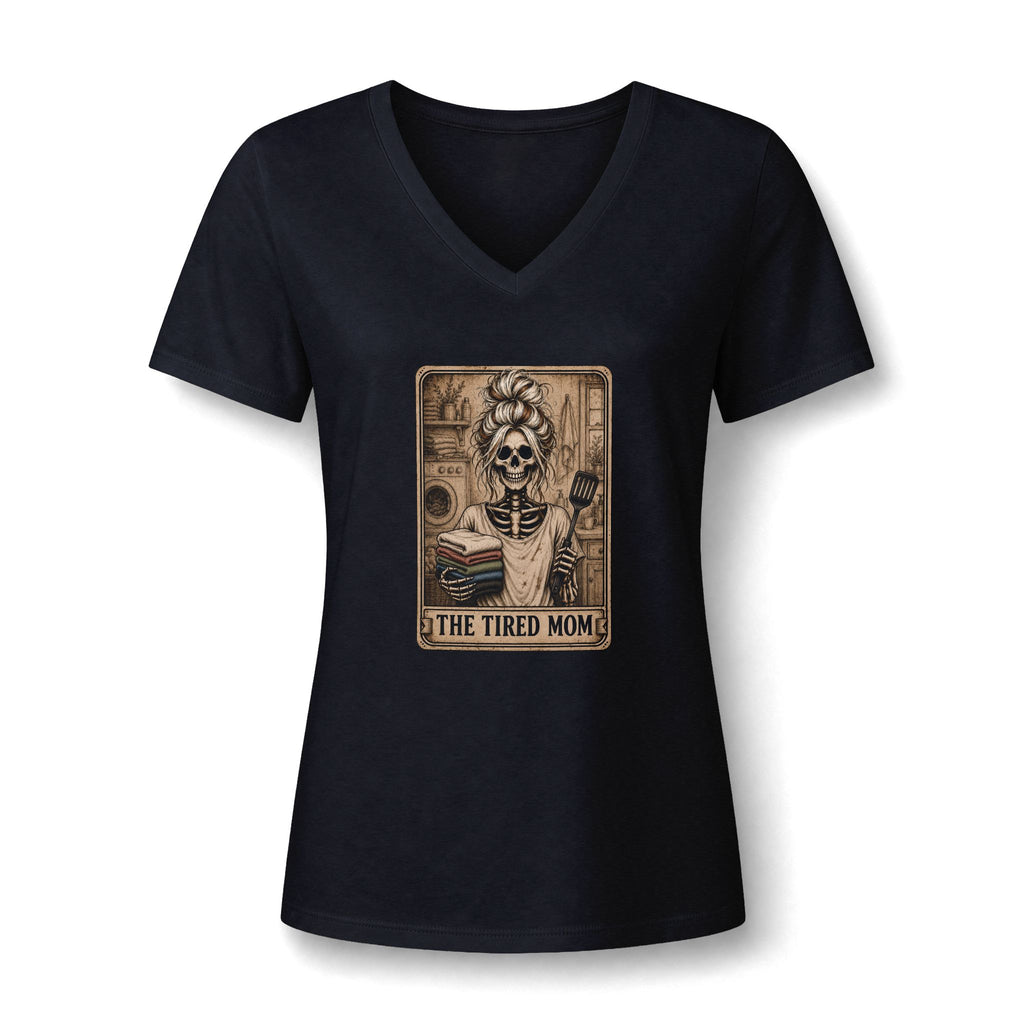 "The Tired Mom" - Blonde Haired Skeleton V-Neck Graphic Tee