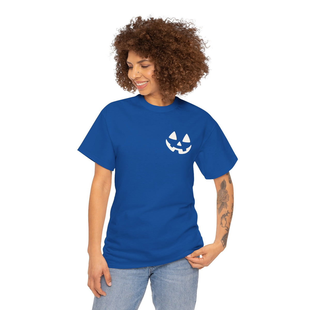Jack-o'-Lantern Pocket Tee — Halloween Pumpkin Face T-Shirt