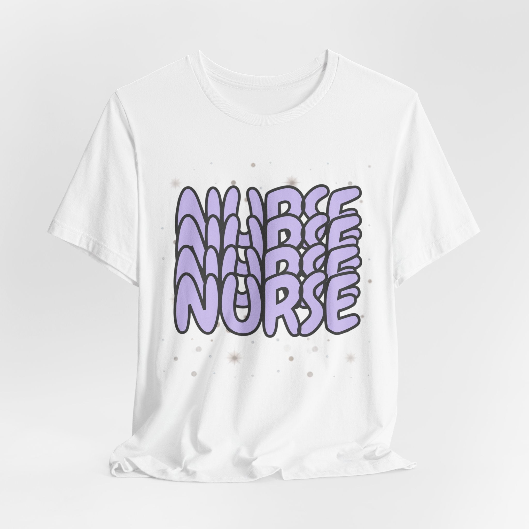 Nurse Retro Bubble Text Tee — Lavender "NURSE" Graphic T‑Shirt