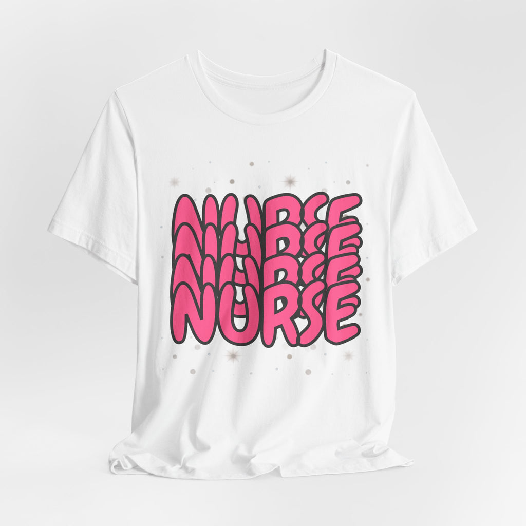 Nurse Retro Bubble Text Tee — Pink "NURSE" Graphic T‑Shirt