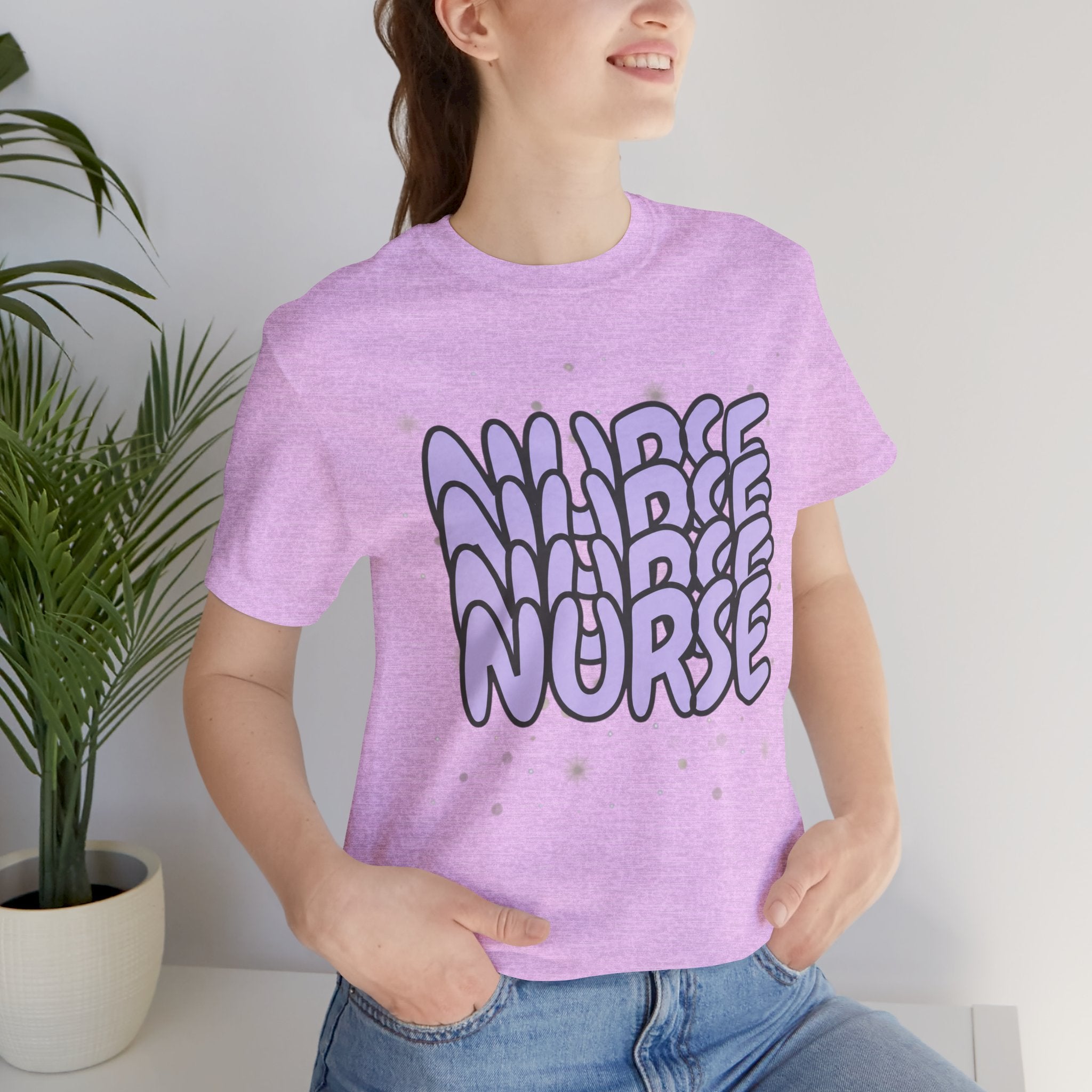 Nurse Retro Bubble Text Tee — Lavender "NURSE" Graphic T‑Shirt