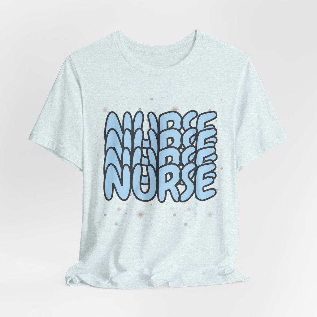 Nurse Retro Bubble Text Tee — Blue "NURSE" Graphic T‑Shirt