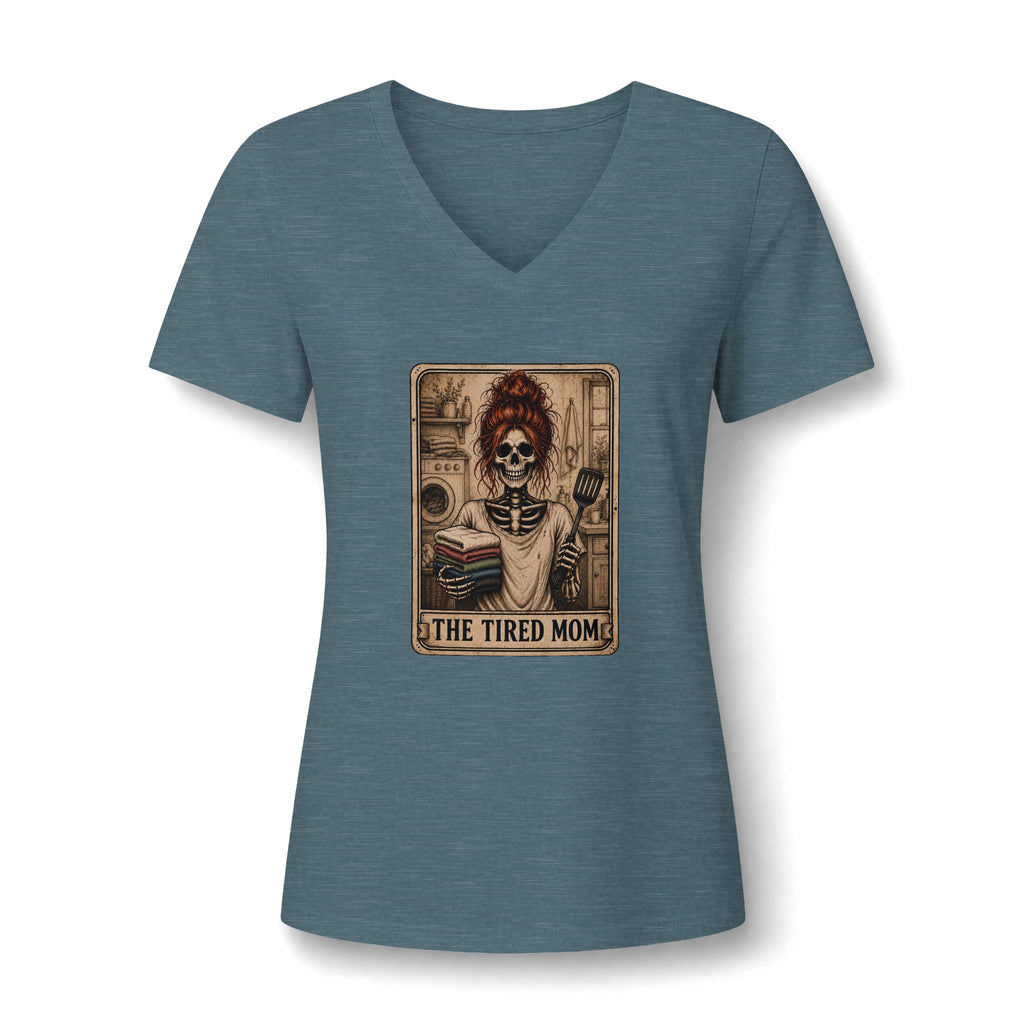 "The Tired Mom" - Red Haired Skeleton V-Neck Graphic Tee