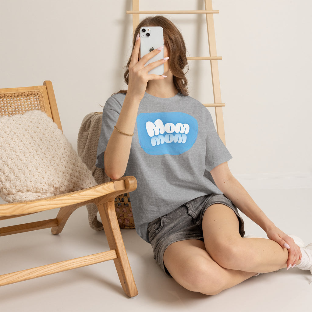 Retro Bubble Text Mom Tee - Blue