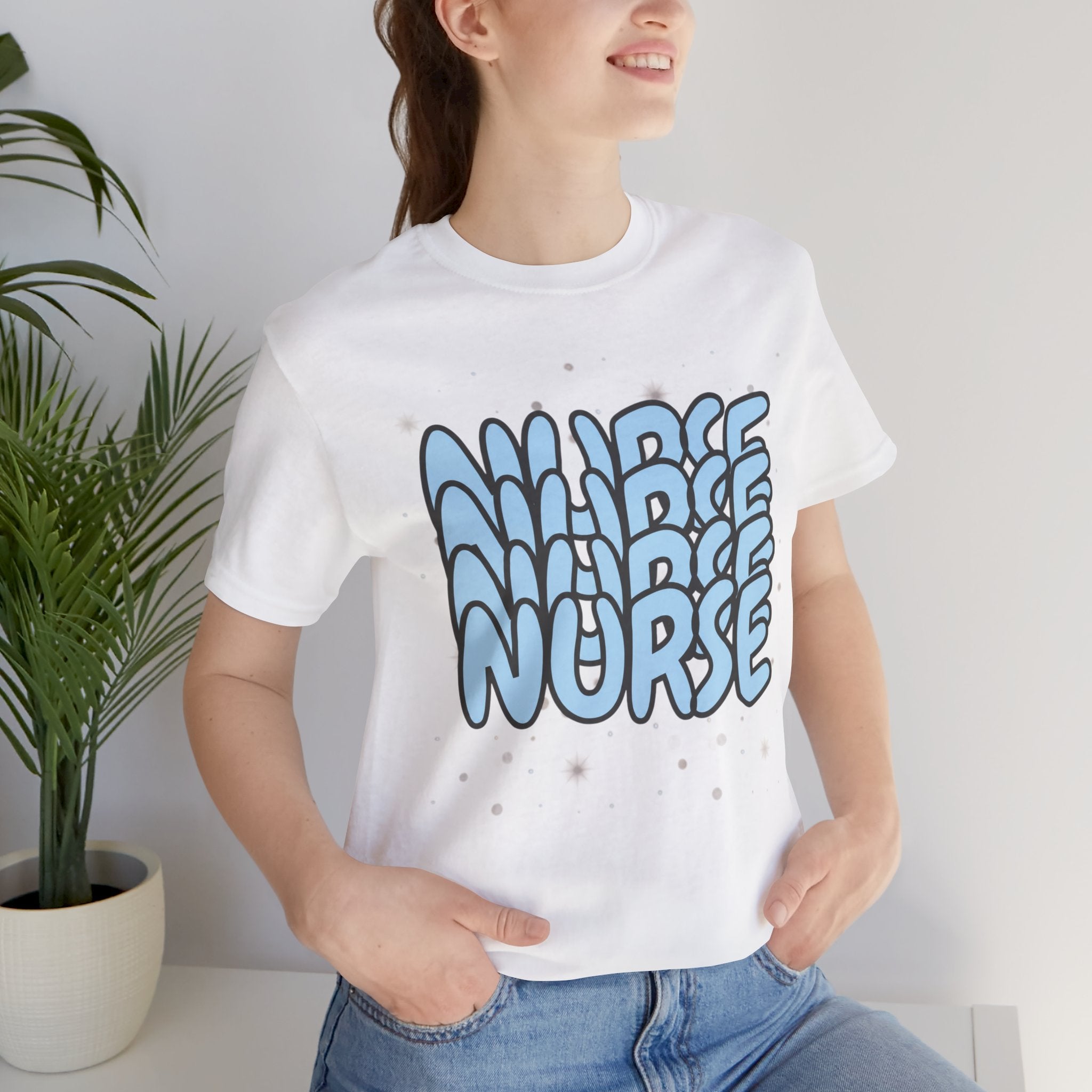 Nurse Retro Bubble Text Tee — Blue "NURSE" Graphic T‑Shirt