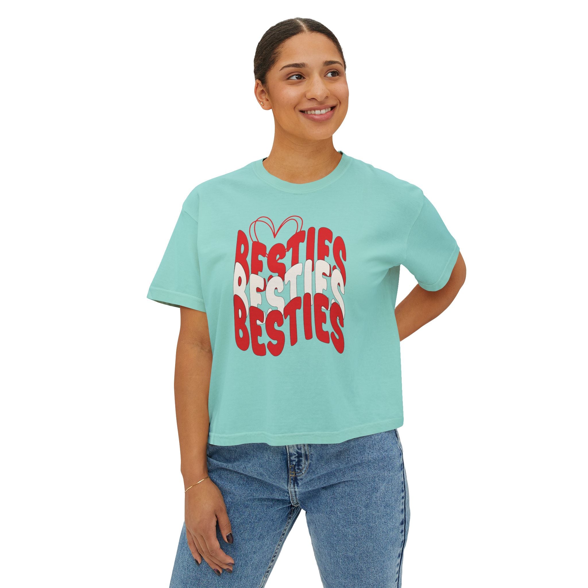 Besties Retro Boxy Tee — Red Letters