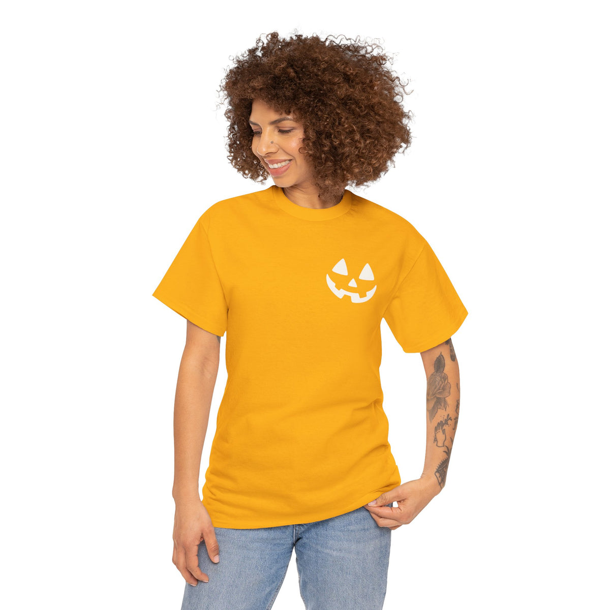 Jack-o'-Lantern Pocket Tee — Halloween Pumpkin Face T-Shirt
