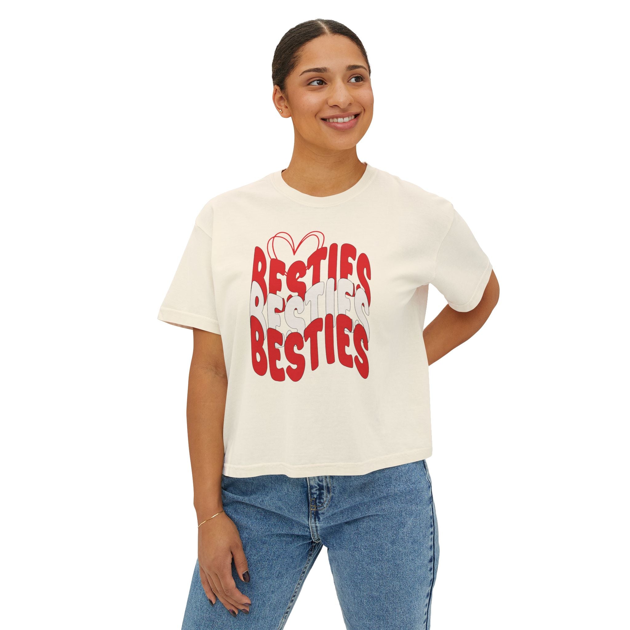 Besties Retro Boxy Tee — Red Letters