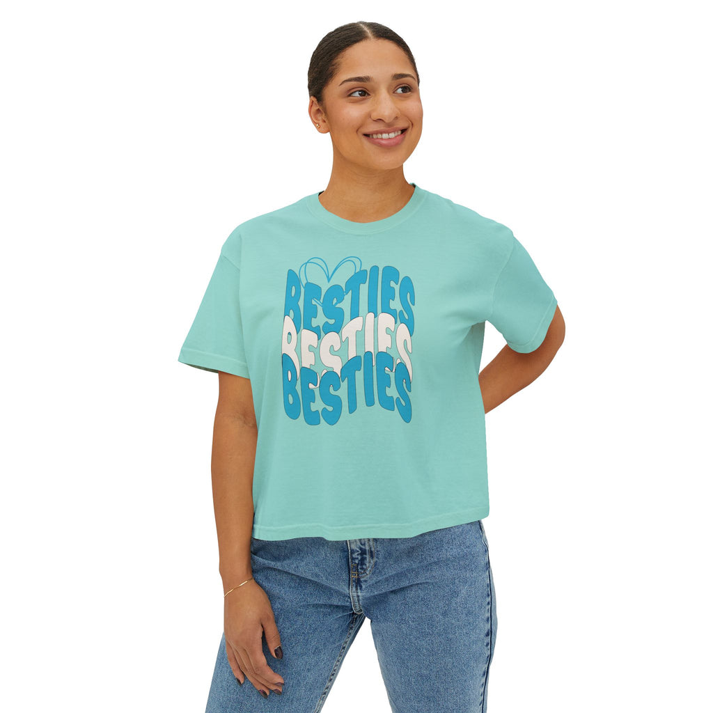 Besties Retro Boxy Tee — Blue Letters