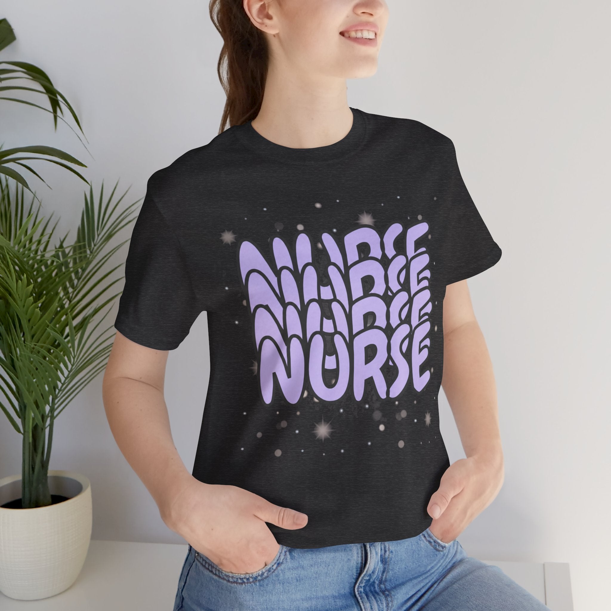Nurse Retro Bubble Text Tee — Lavender "NURSE" Graphic T‑Shirt