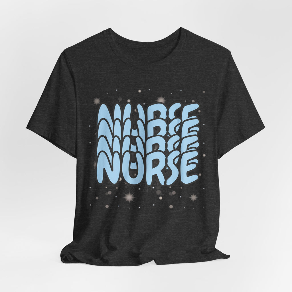 Nurse Retro Bubble Text Tee — Blue "NURSE" Graphic T‑Shirt