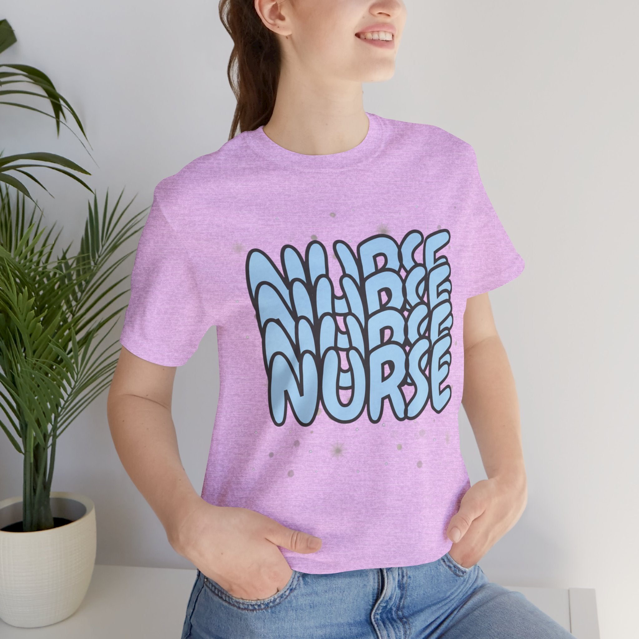 Nurse Retro Bubble Text Tee — Blue "NURSE" Graphic T‑Shirt