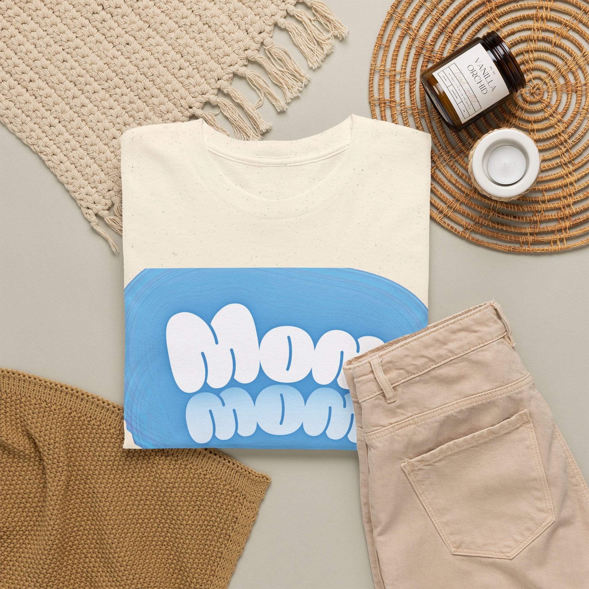 Retro Bubble Text Mom Tee - Blue
