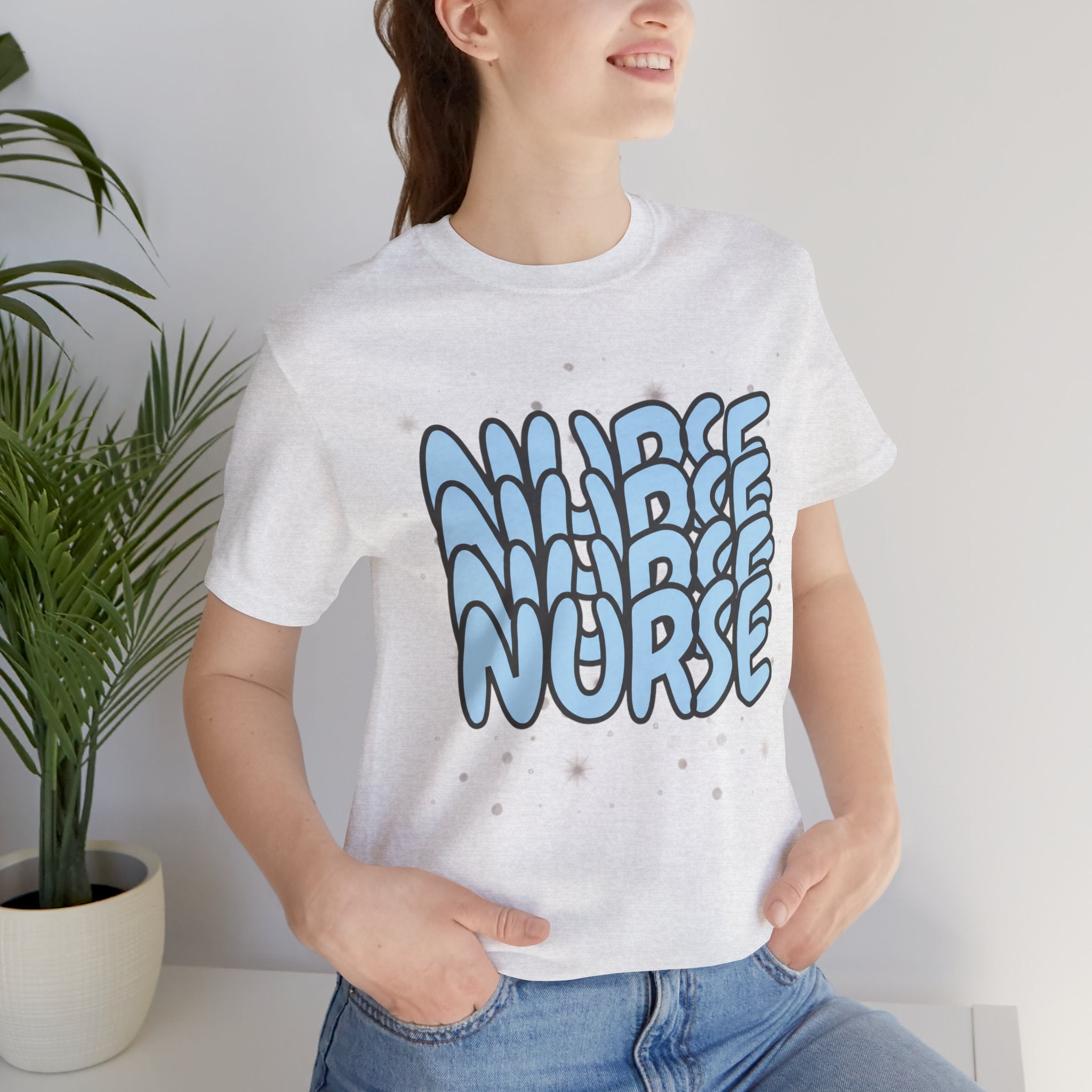 Nurse Retro Bubble Text Tee — Blue "NURSE" Graphic T‑Shirt