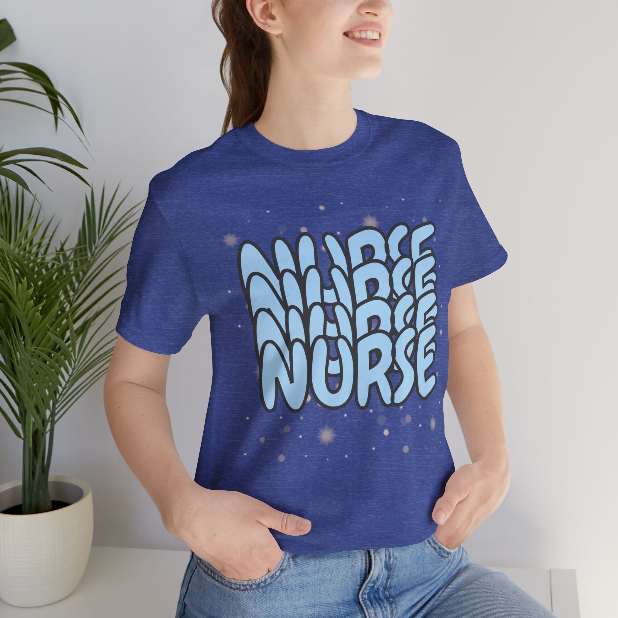 Nurse Retro Bubble Text Tee — Blue "NURSE" Graphic T‑Shirt