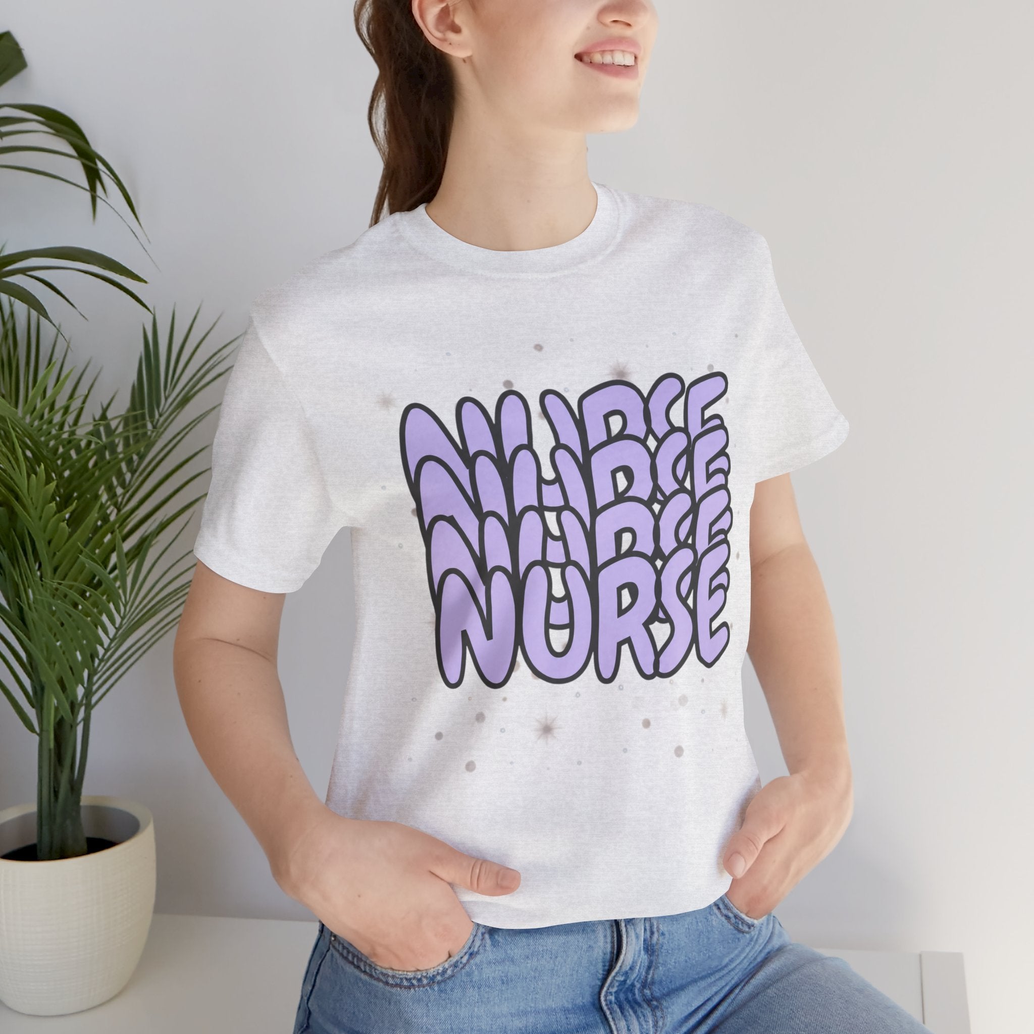 Nurse Retro Bubble Text Tee — Lavender "NURSE" Graphic T‑Shirt