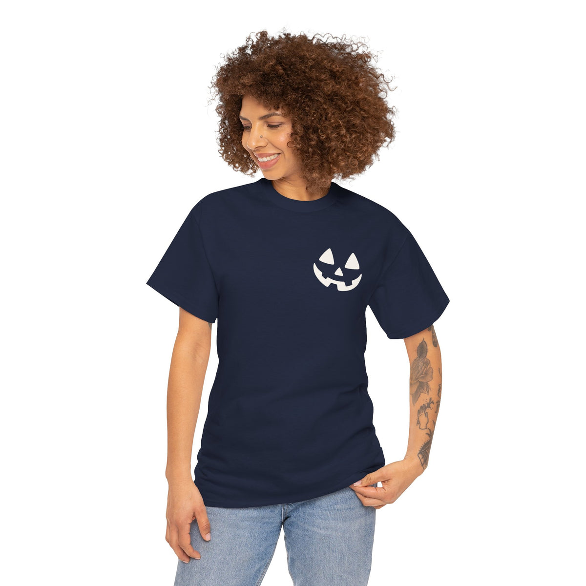 Jack-o'-Lantern Pocket Tee — Halloween Pumpkin Face T-Shirt