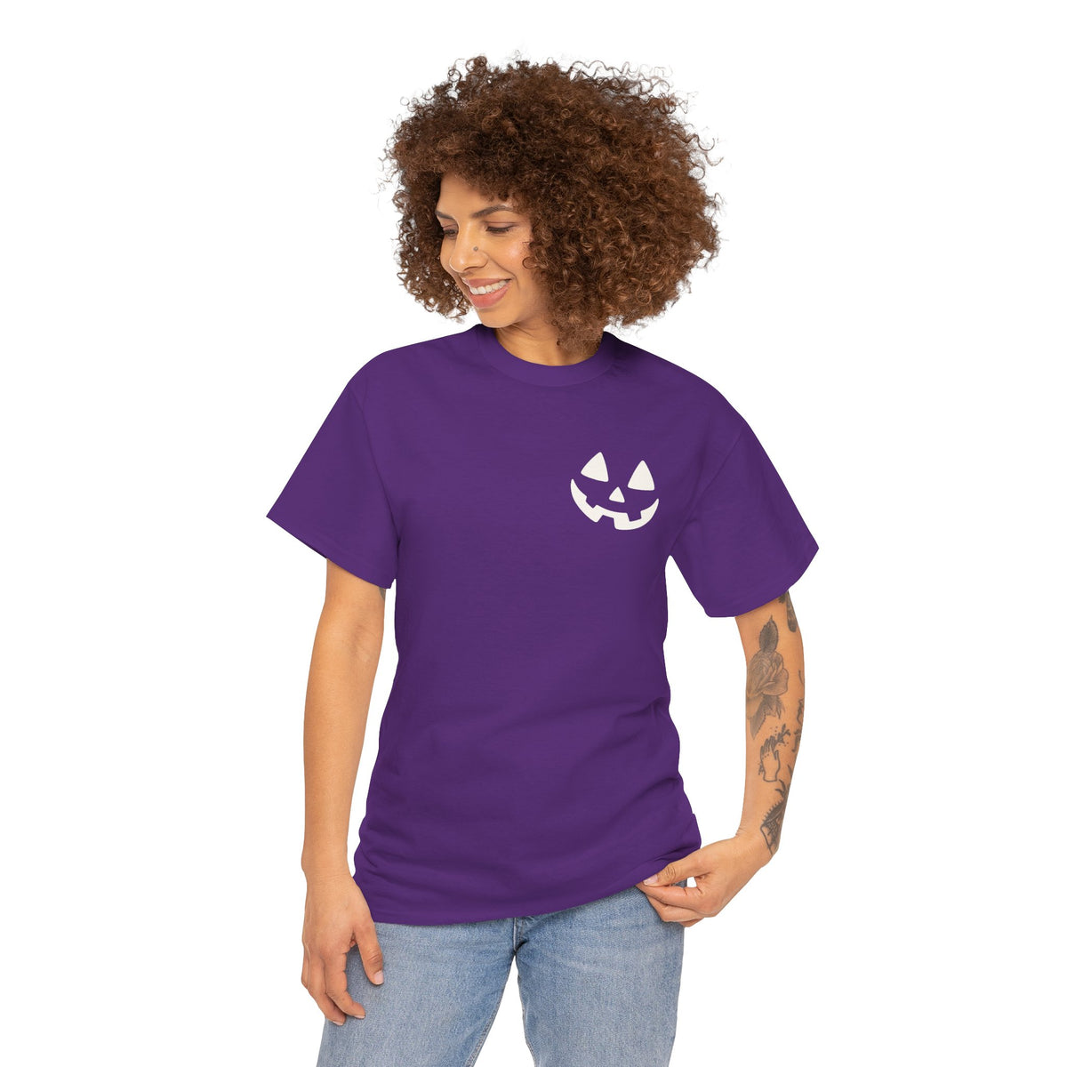 Jack-o'-Lantern Pocket Tee — Halloween Pumpkin Face T-Shirt