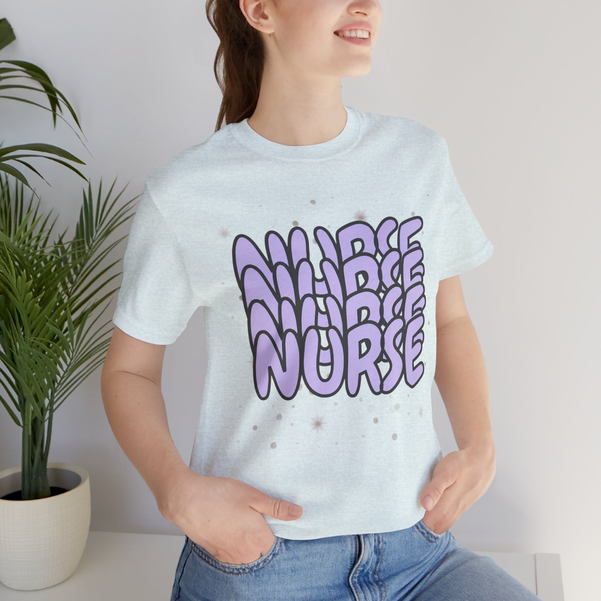Nurse Retro Bubble Text Tee — Lavender "NURSE" Graphic T‑Shirt
