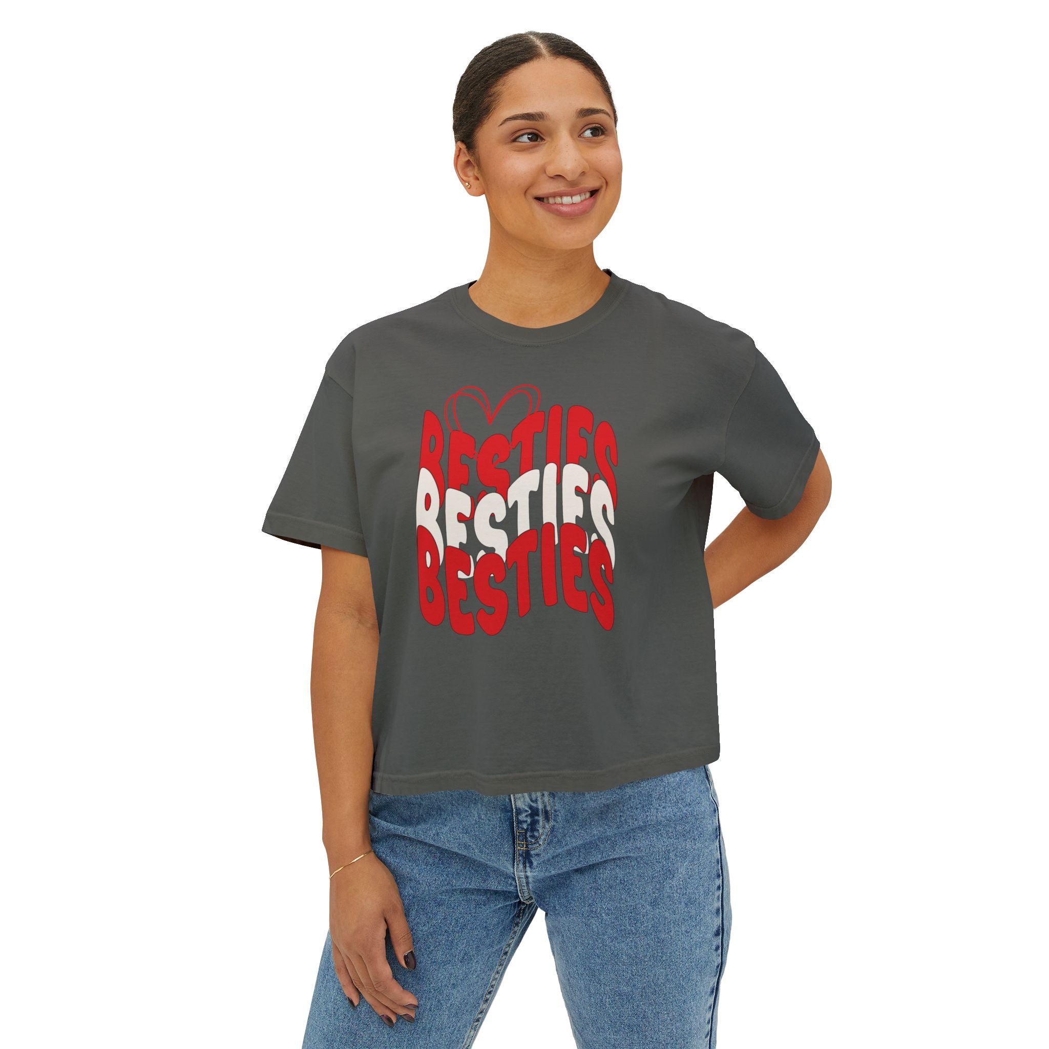 Besties Retro Boxy Tee — Red Letters