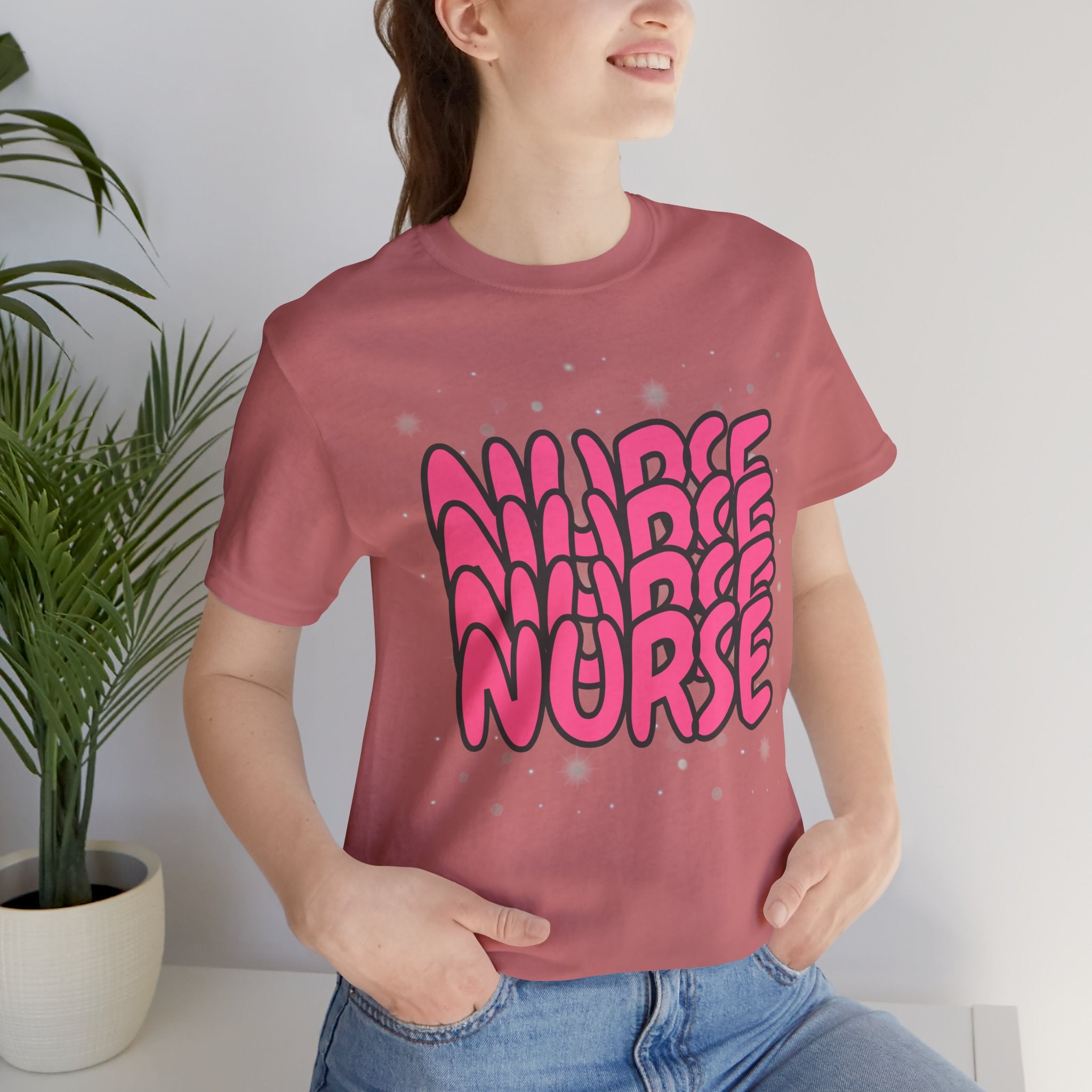 Nurse Retro Bubble Text Tee — Pink "NURSE" Graphic T‑Shirt