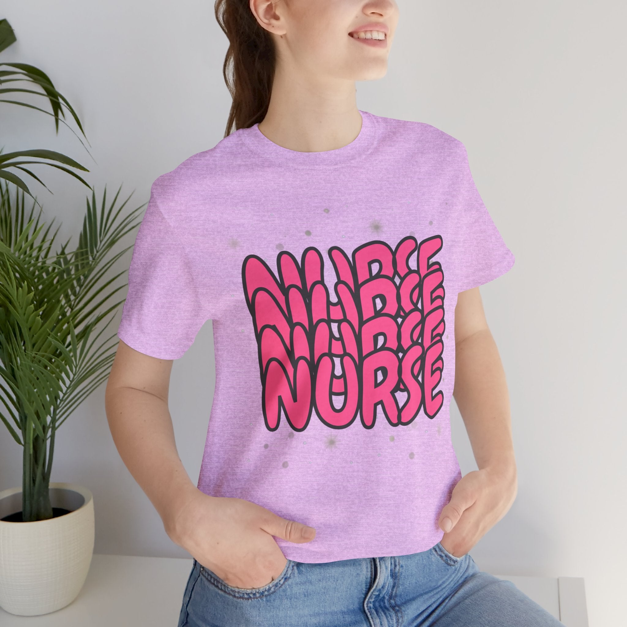 Nurse Retro Bubble Text Tee — Pink "NURSE" Graphic T‑Shirt