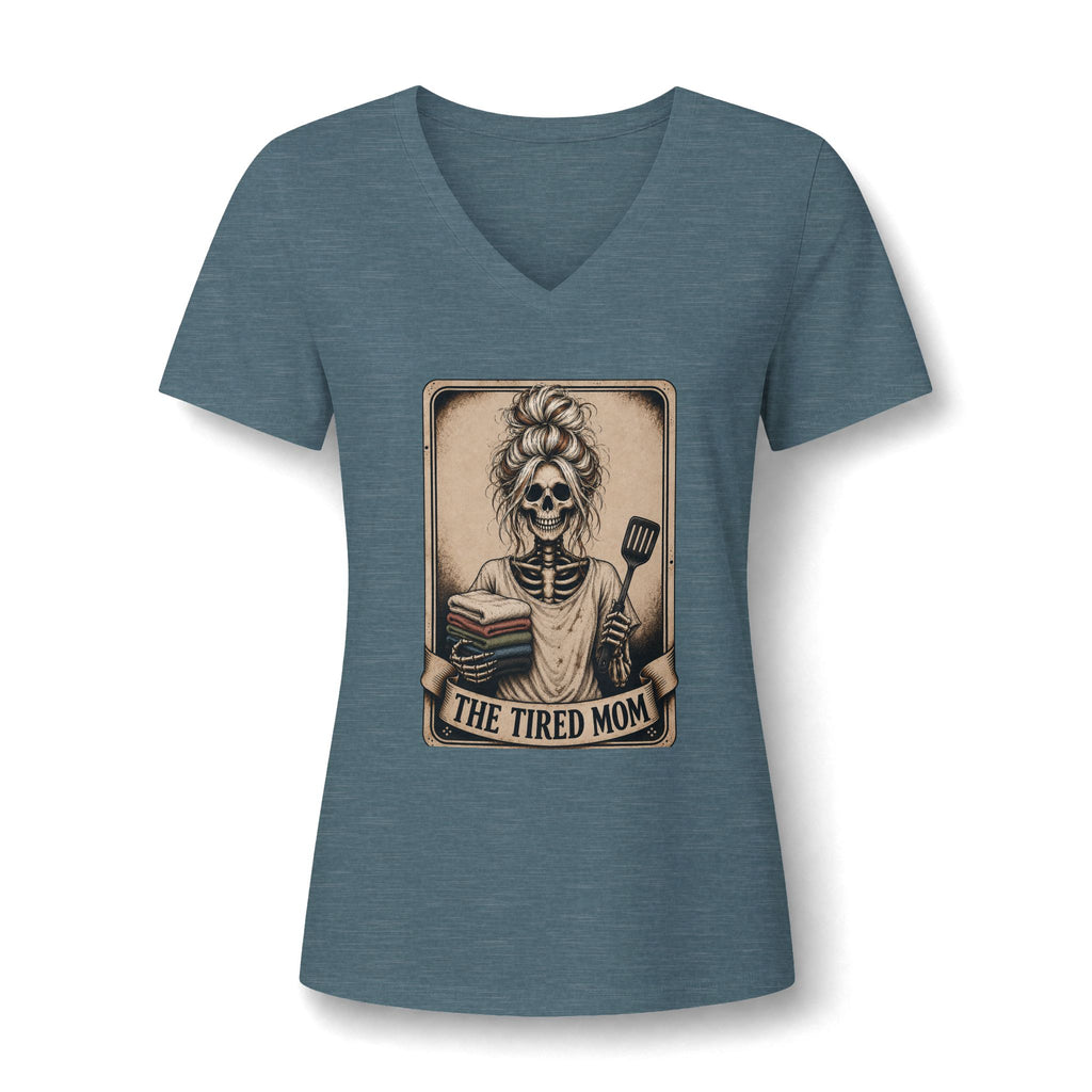 "The Tired Mom" Skeleton V-Neck Graphic Tee