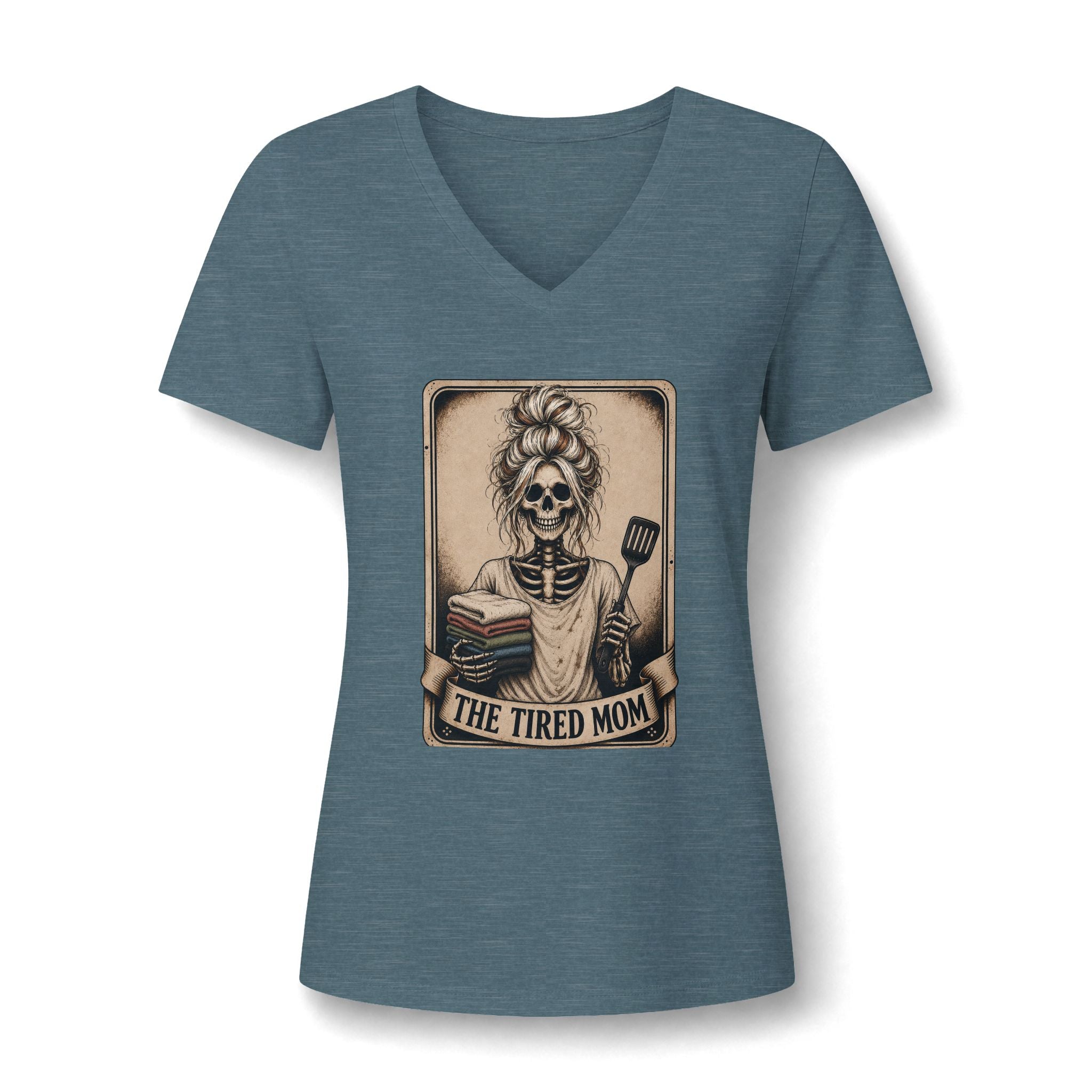 "The Tired Mom" Skeleton V-Neck Graphic Tee