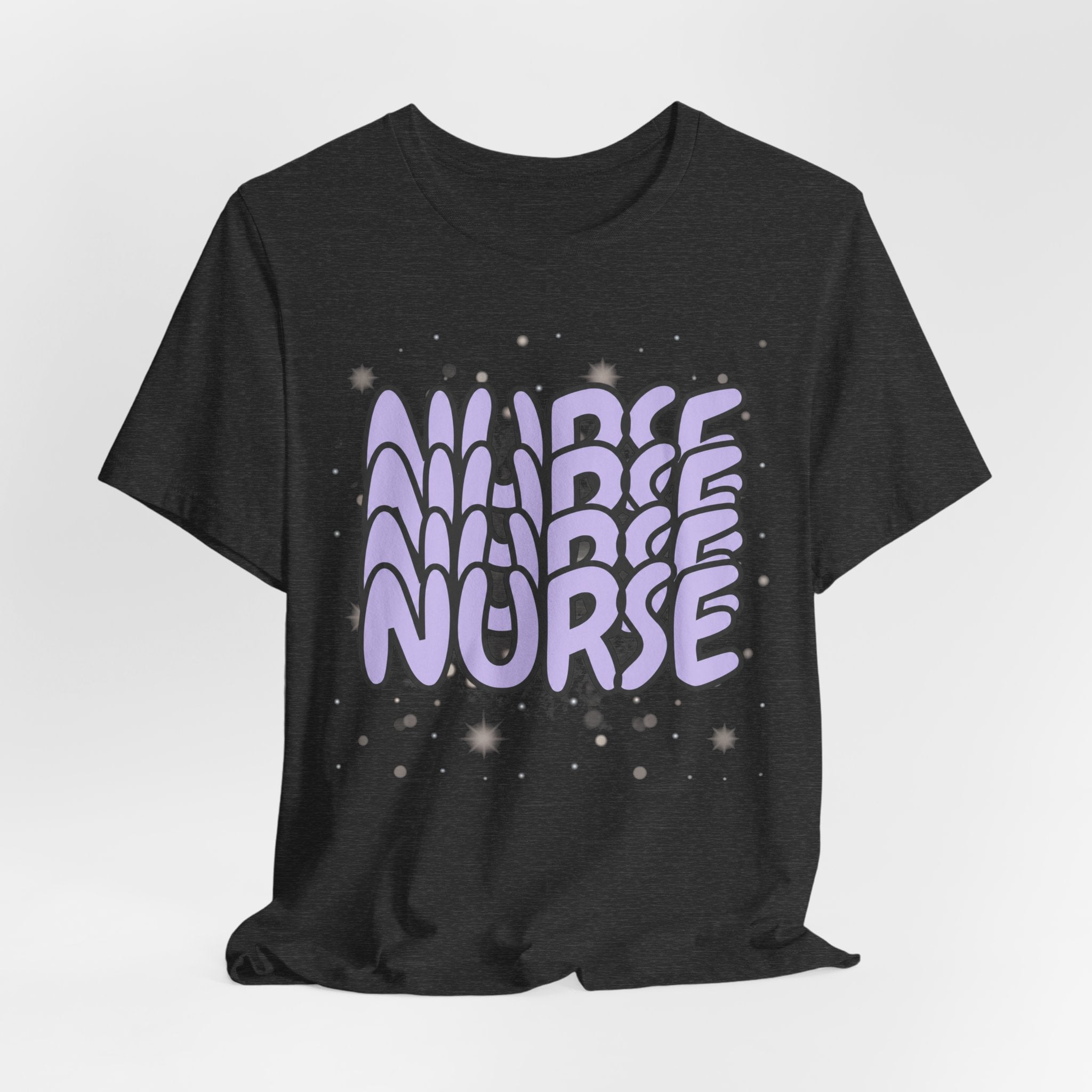 Nurse Retro Bubble Text Tee — Lavender "NURSE" Graphic T‑Shirt